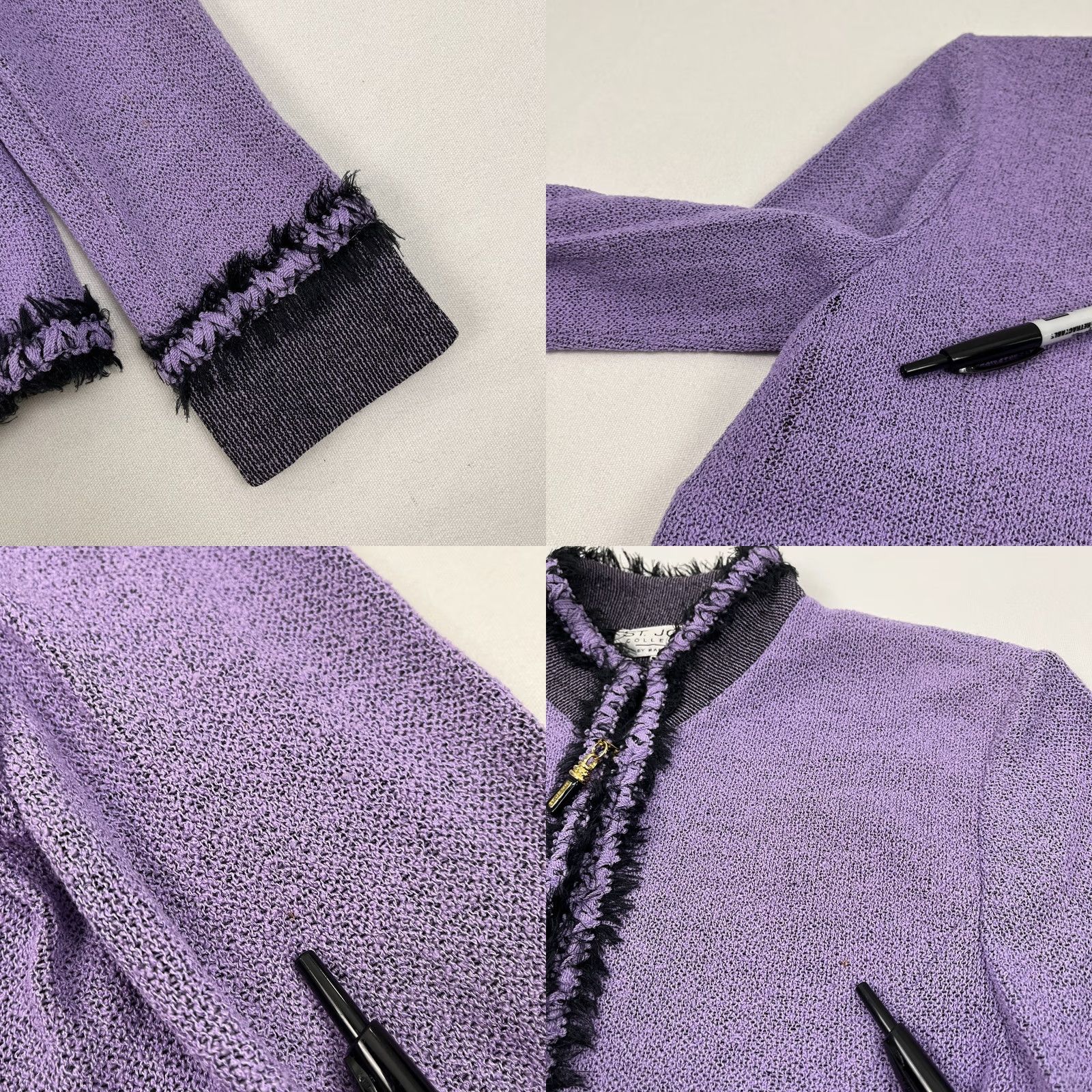 Vintage VINTAGE St John Blazer Womens Size 10 Purple Wool Boucle Knit Zip Fringe Academia Prep 90s Womens Size L / US 10 / IT 46 - 8 Thumbnail