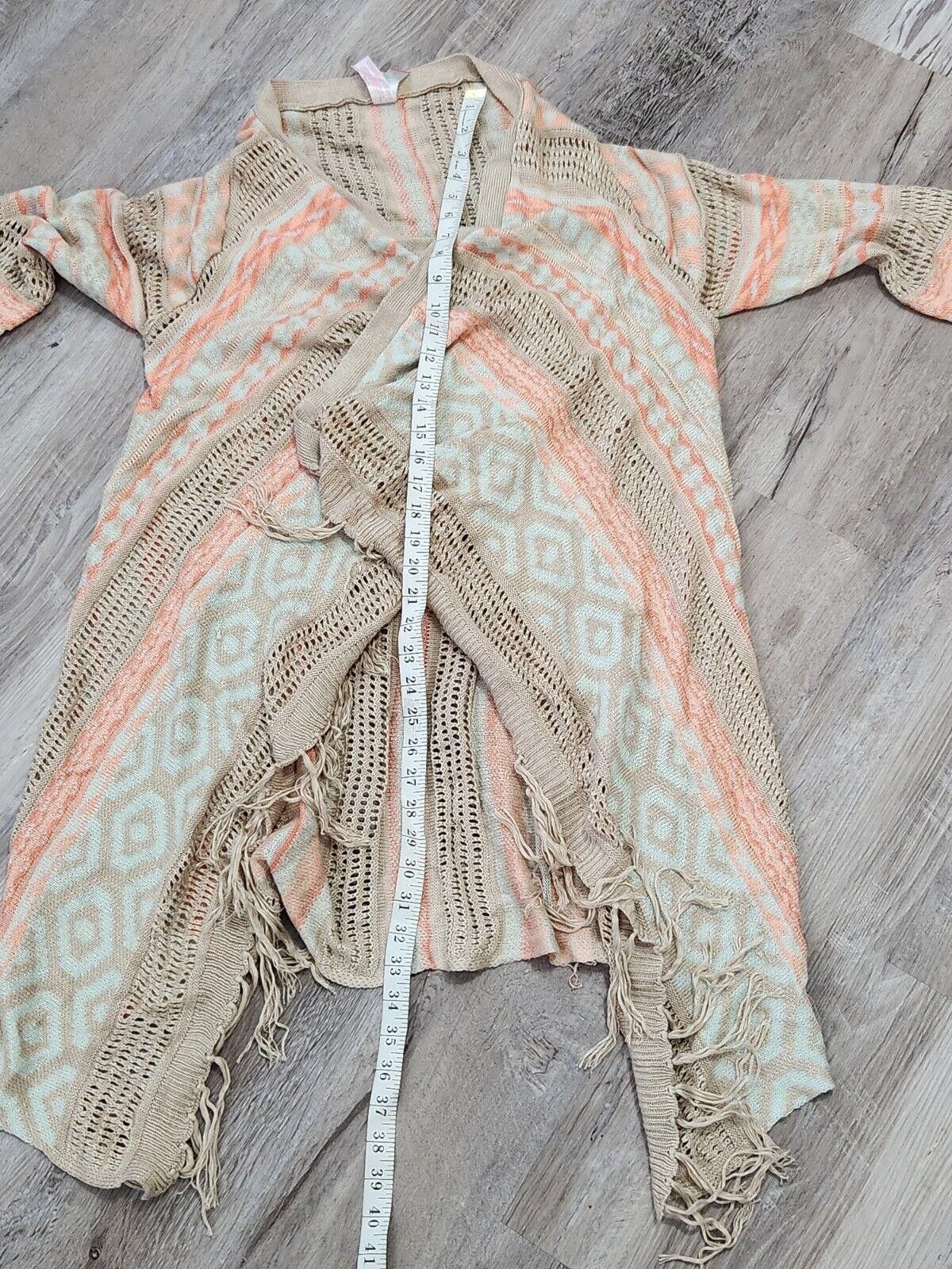 Designer No Boundries Sweater Large Beige Aztec Fringe Orange hem Size L / US 10 / IT 46 - 5 Thumbnail