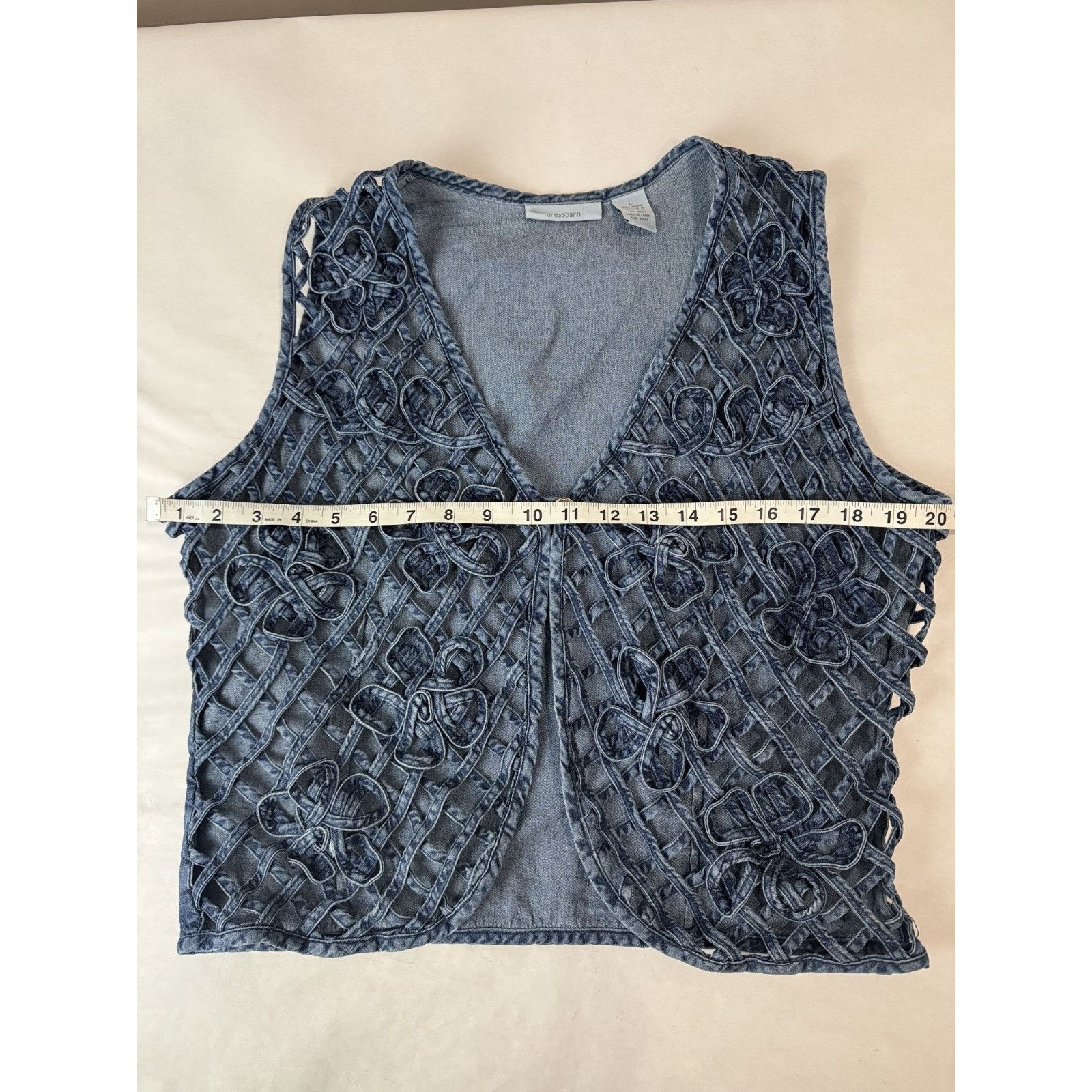 Other Vintage 90s Boho Denim Vest Floral Open Weave Crochet Large Size L / US 10 / IT 46 - 5 Thumbnail