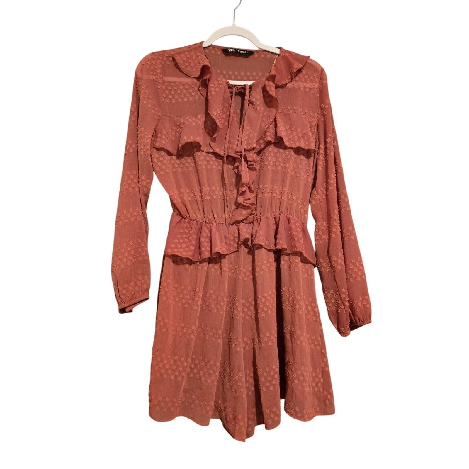Zara Zara Swiss Dot Ruffle Romper Long Sleeve Dusty Rose Size 32" / US 10 / IT 46 - 1 Thumbnail