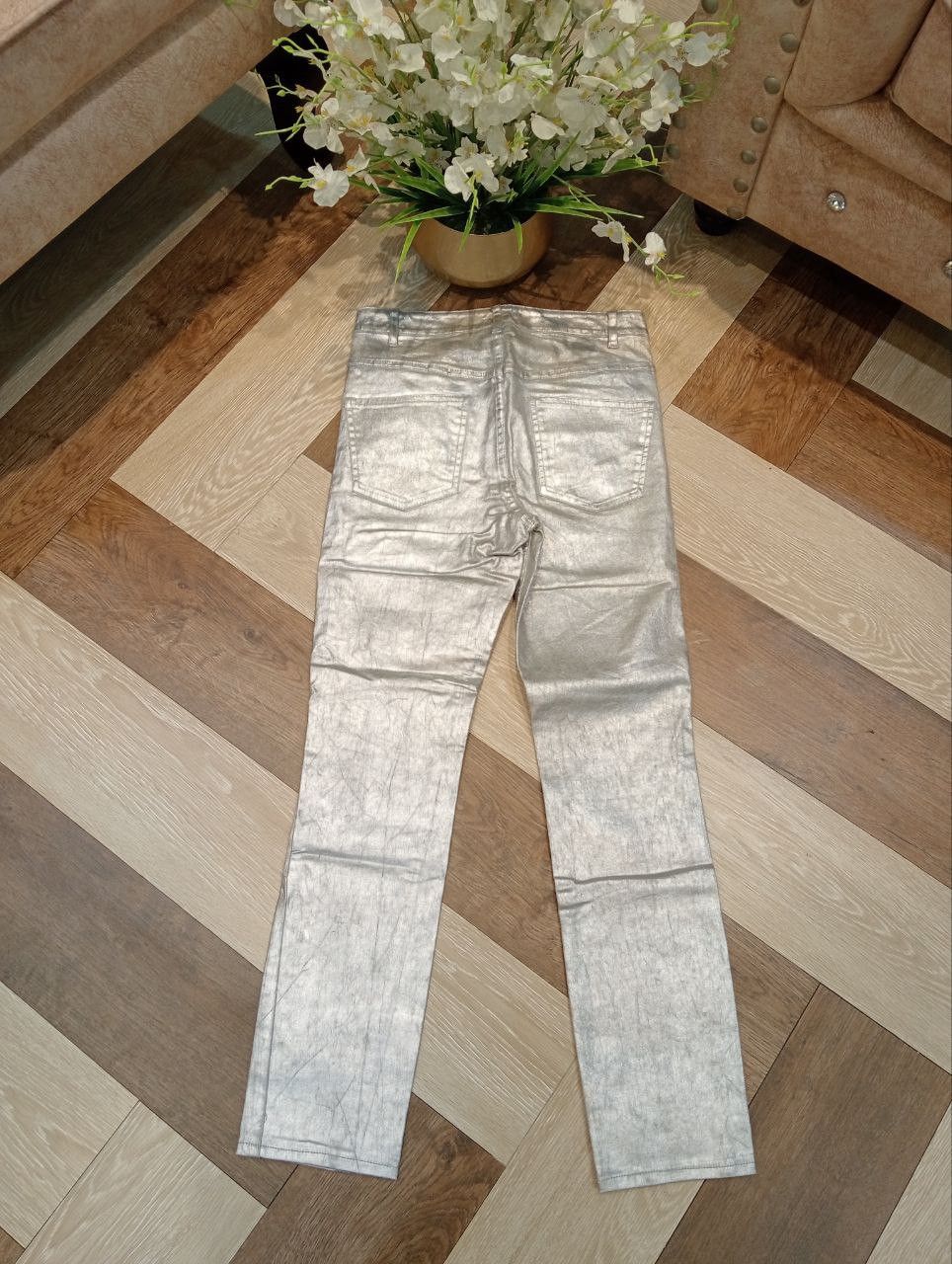 Isabel Marant ISABEL MARANT ETOILE SILVER COATED METALLIC SKINNY JEANS Size 25" / US 0 / IT 36 - 8 Thumbnail