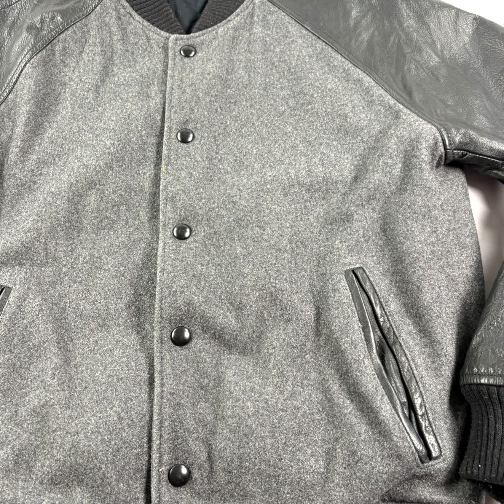 Gap Gap Bomber Jacket Mens Medium Black Gray Wool Leather Blend Baseball Size US M / EU 48-50 / 2 - 2 Thumbnail