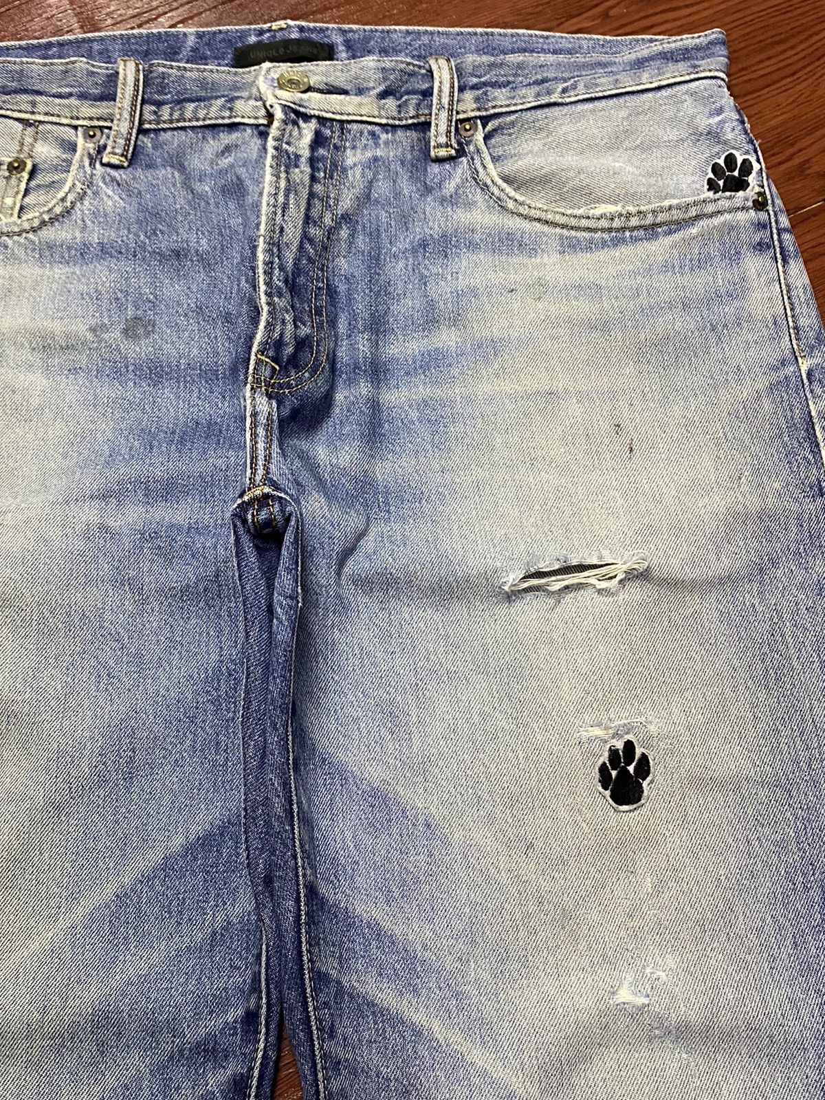 Japanese Brand Vintage Uniqlo Blue Wash Patched Distressed Loose Jeans Size US 36 / EU 52 - 8 Thumbnail