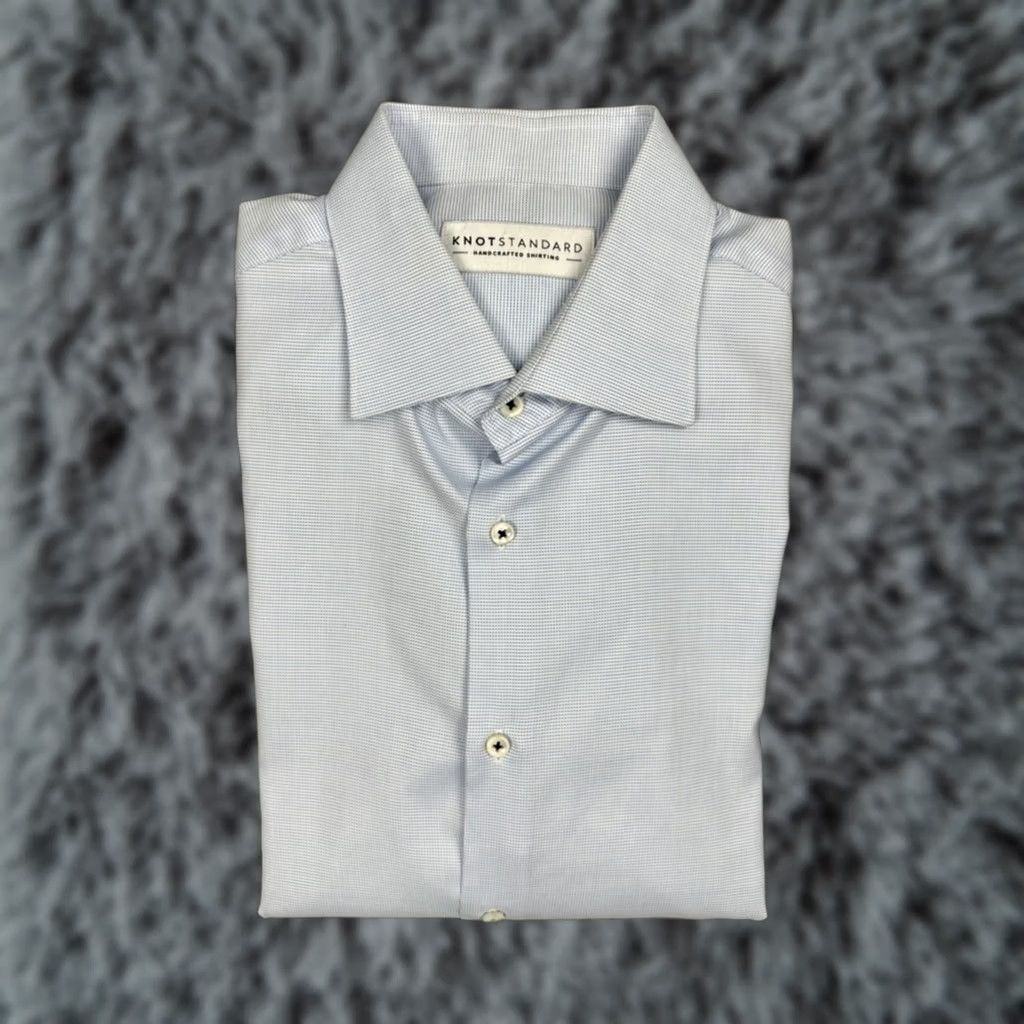 Vintage Knot Standard Thomas Mason Bespoke Oxford Long Sleeve Button Down Large 16 Blue Mens Shirt Size US L / EU 52-54 / 3 - 1 Thumbnail