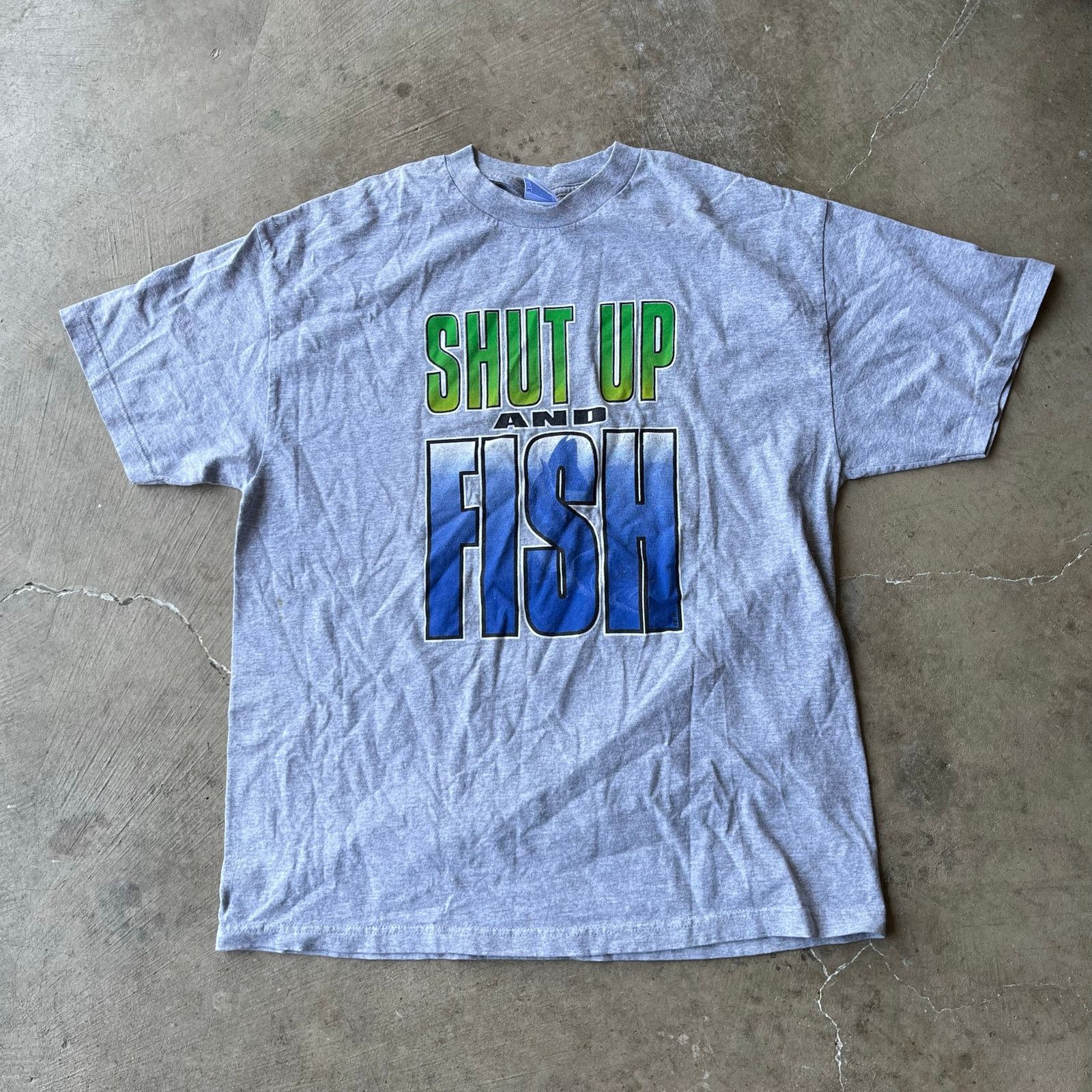Vintage VINTAGE SHUT UP AND FISH SHIRT PARODY FUNNY XL 00S GRAY Size US XL / EU 56 / 4 - 2 Thumbnail