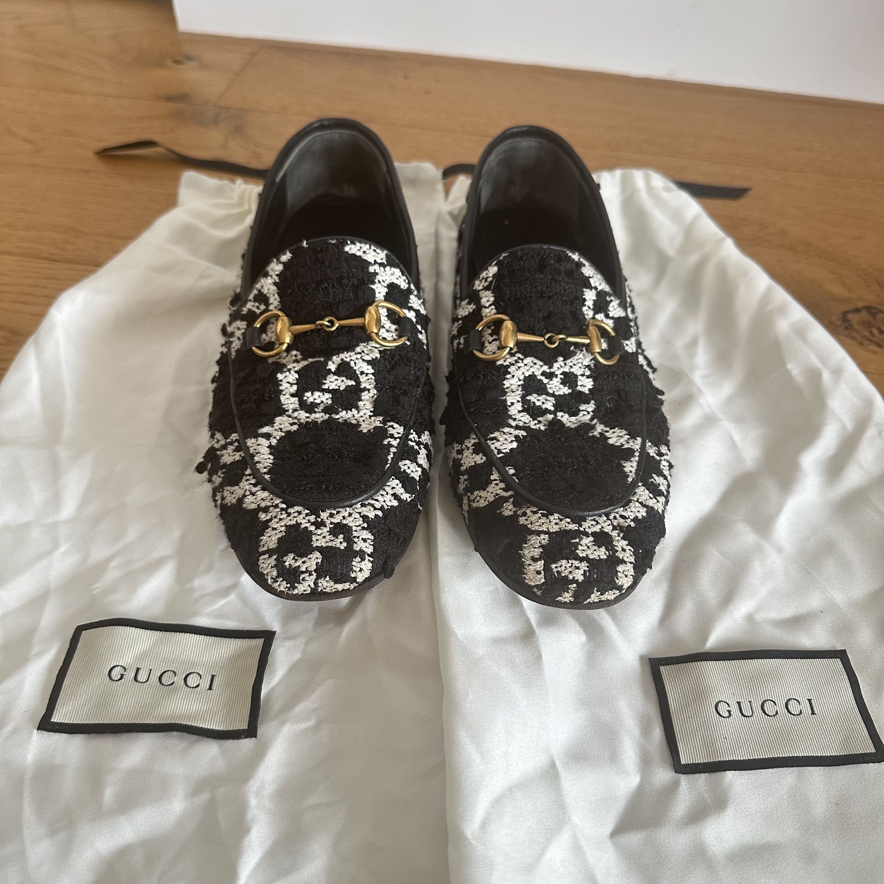 Gucci GUCCI Jordaan loafers in black and white GG Tweed Size US 6.5 / IT 36.5 - 1 Thumbnail