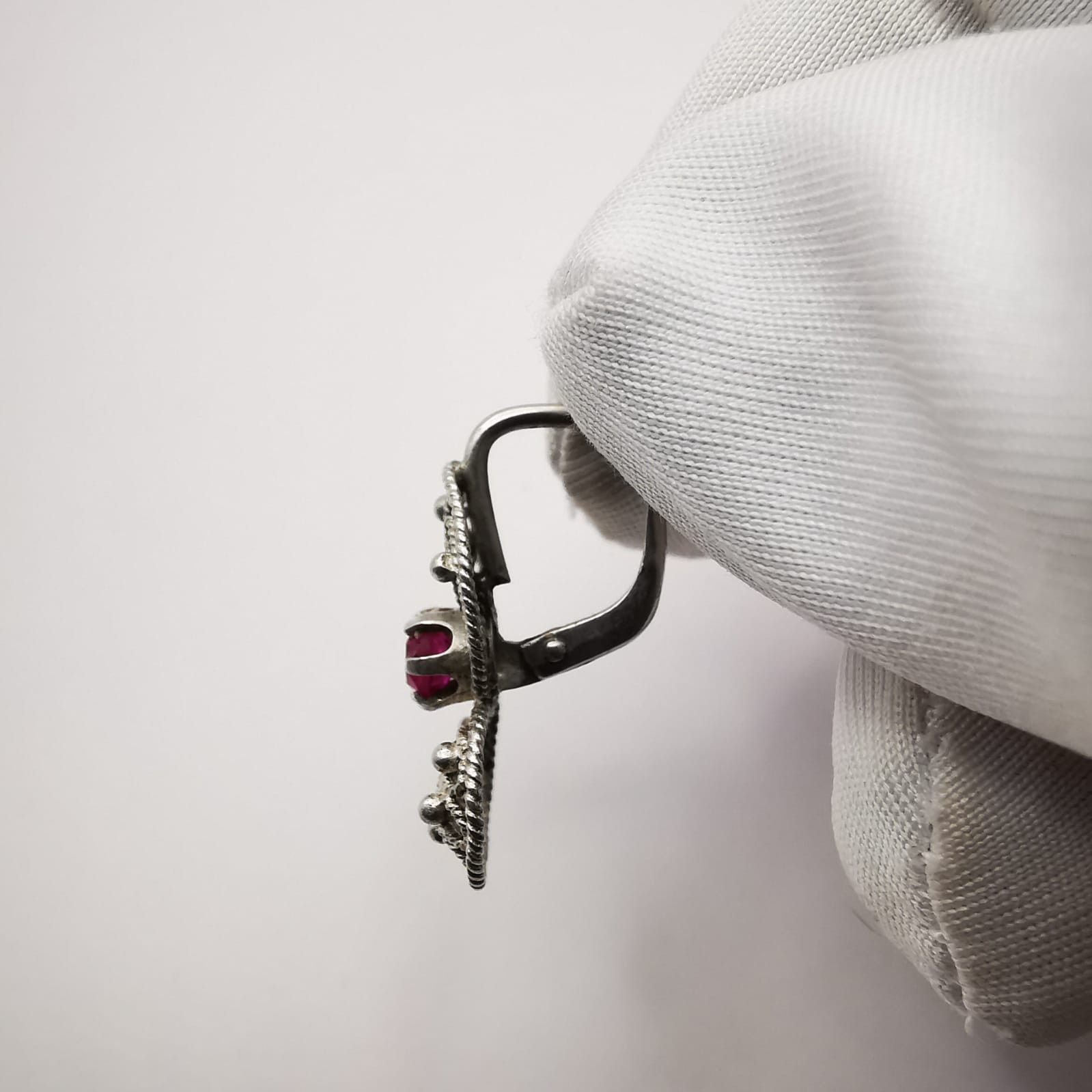 Sterling Silver × Vintage Vintage, Earrings "Ruby Stars" Silver Star 925, Ruby Size ONE SIZE - 2 Thumbnail