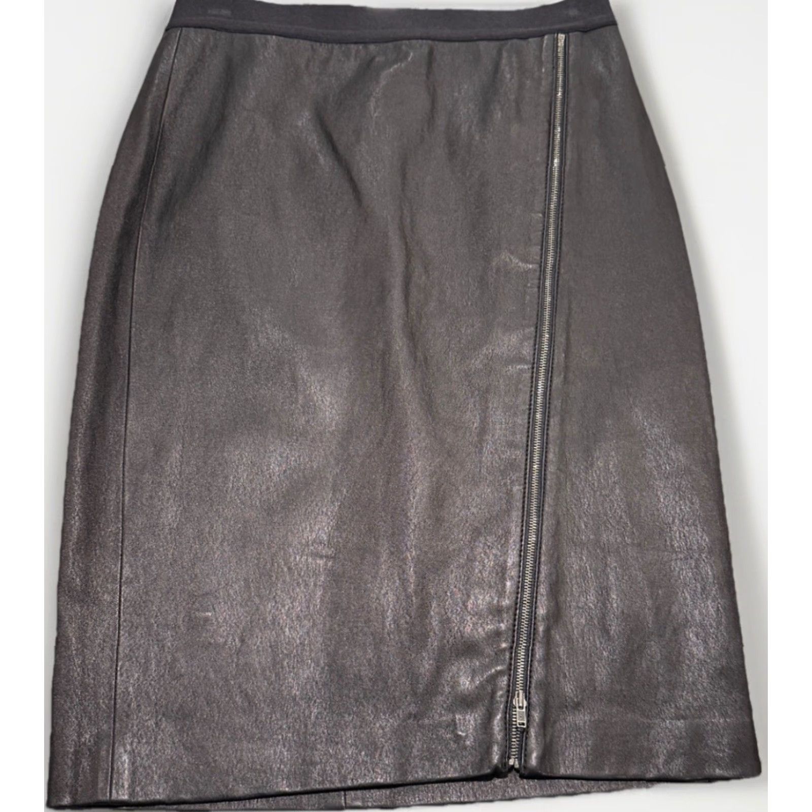 Theory Theory Black Leather Skirt Size 2 Pencil Straight Knee Length Zip Asymmetrical Gracey Size 26" / US 2 / IT 38 - 2 Thumbnail