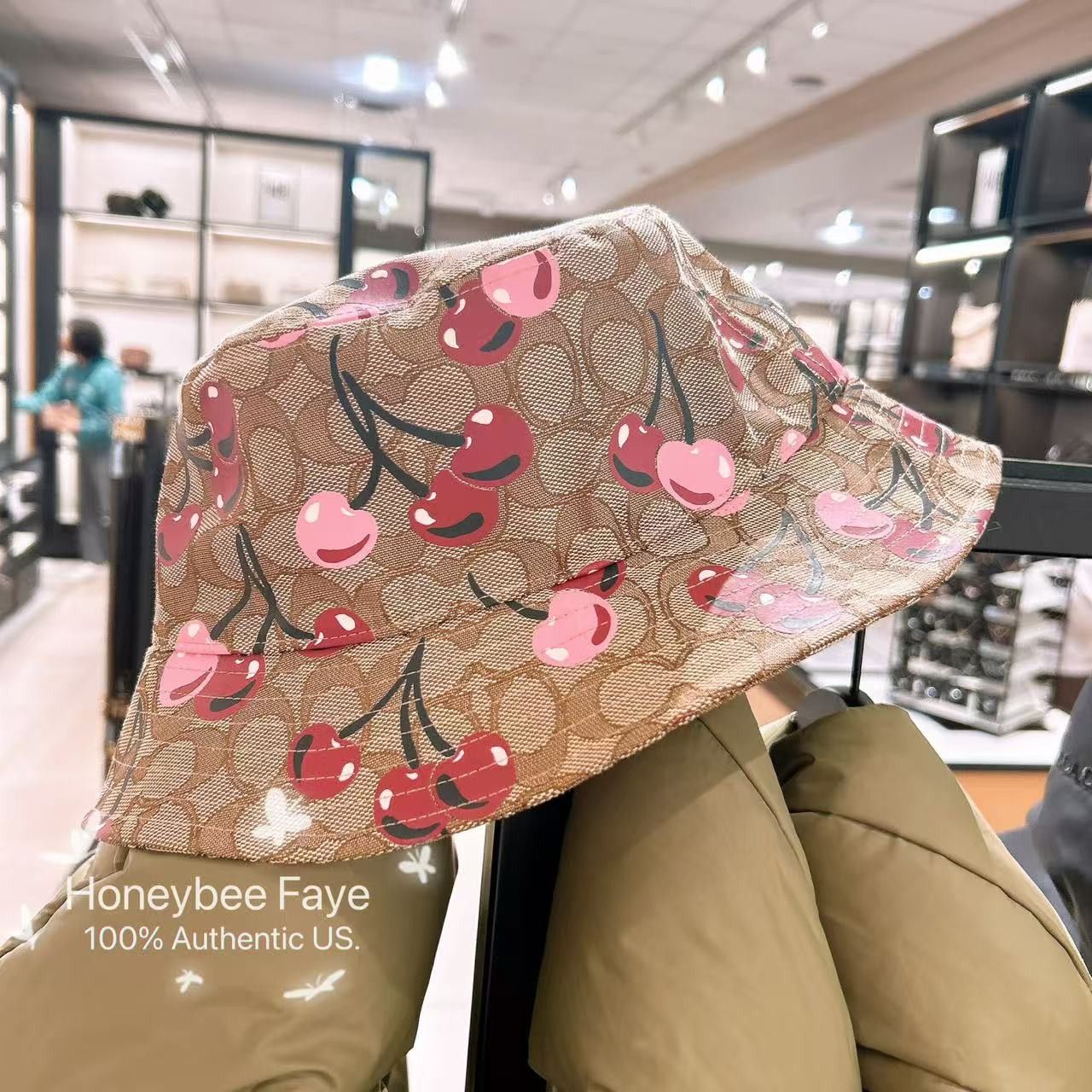 Coach 🍒 Signature Cherry Swirl Print Bucket Hat XS/S CZ550