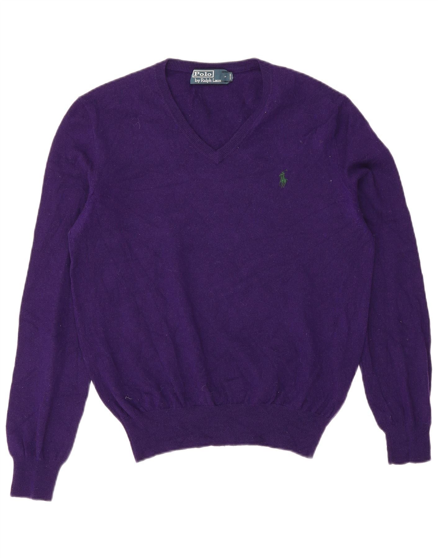Polo Ralph Lauren Mens V-Neck Jumper Sweater Small Purple Merino Wool Size US L / EU 52-54 / 3 - 1 Thumbnail