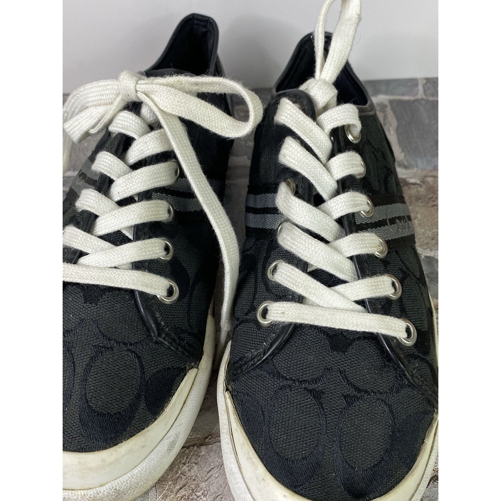 Coach Coach "Folly" Black White Signature Jacquard/Patent Sneakers Size US 7 / IT 37 - 4 Thumbnail