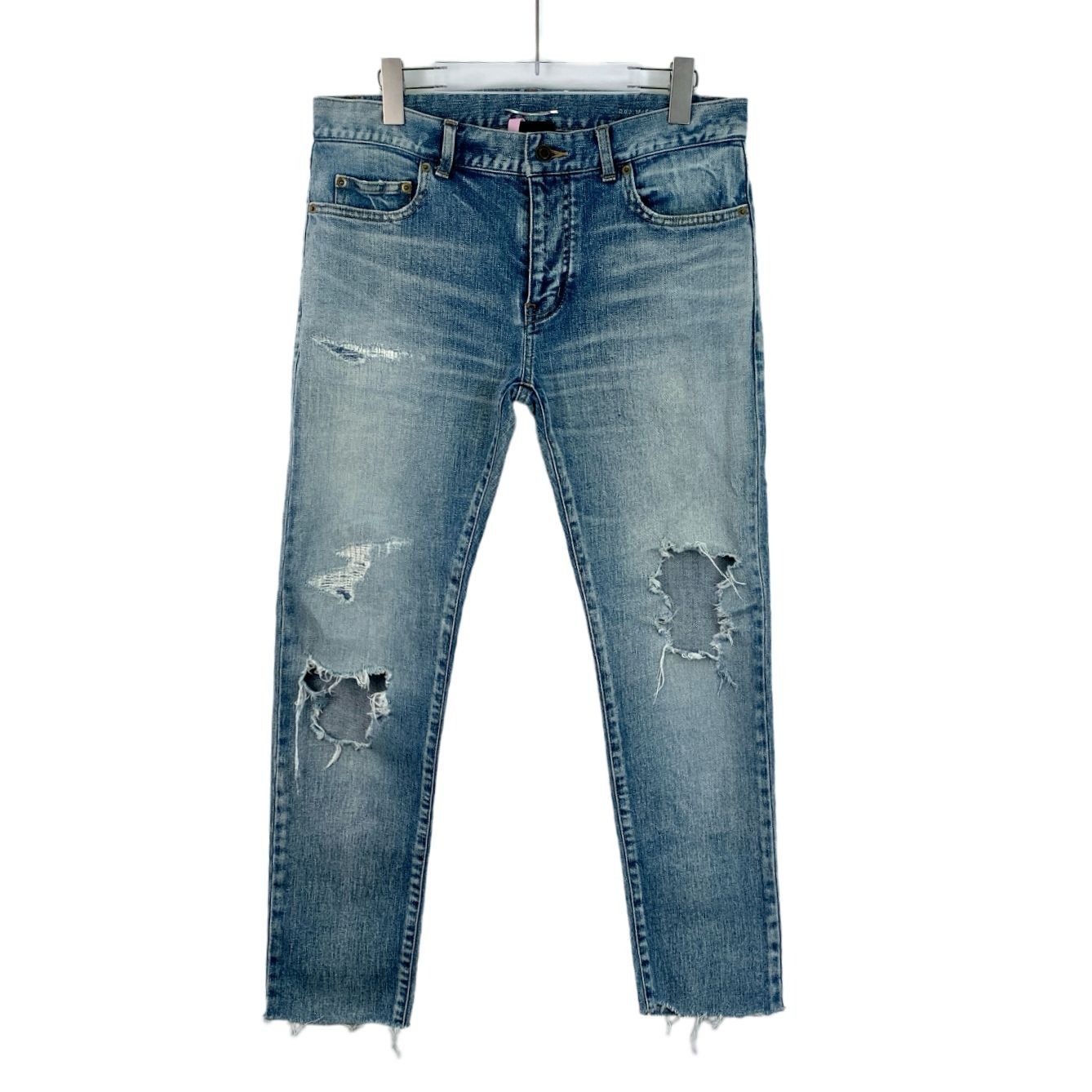 Yves Saint Laurent Saint Laurent Paris Mens Distressed Skinny Fit Blue Denim Je Size 32" / US 10 / IT 46 - 1 Thumbnail