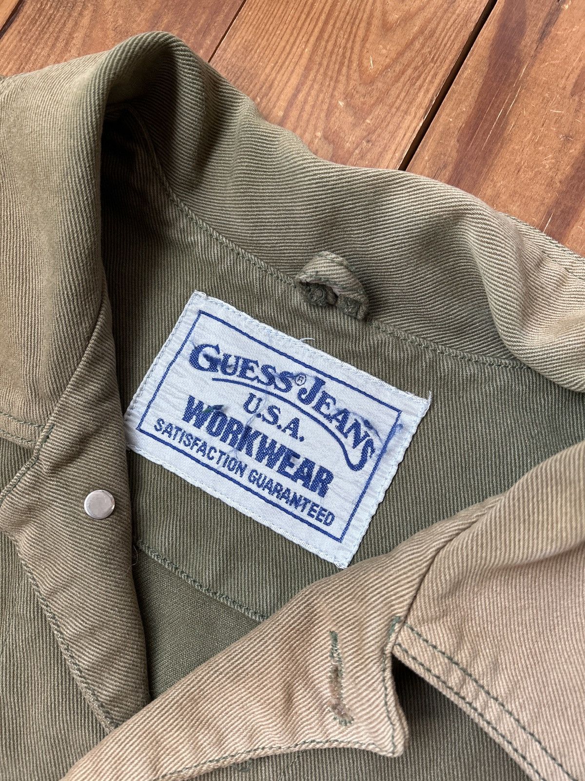 Guess × Vintage Vintage 80s Guess Workwear Faded Green Denim Chore Jacket Size US XXL / EU 58 / 5 - 2 Thumbnail
