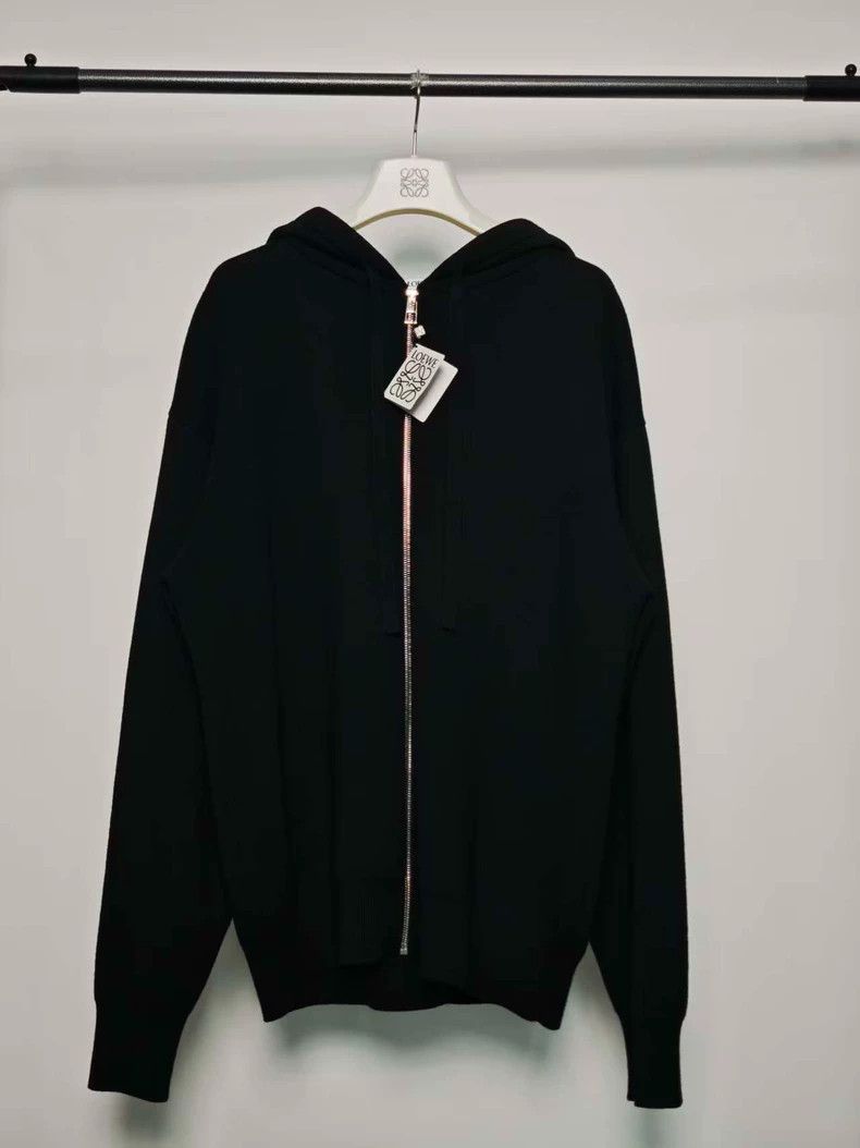 LOEWE Black zipper hooded coat