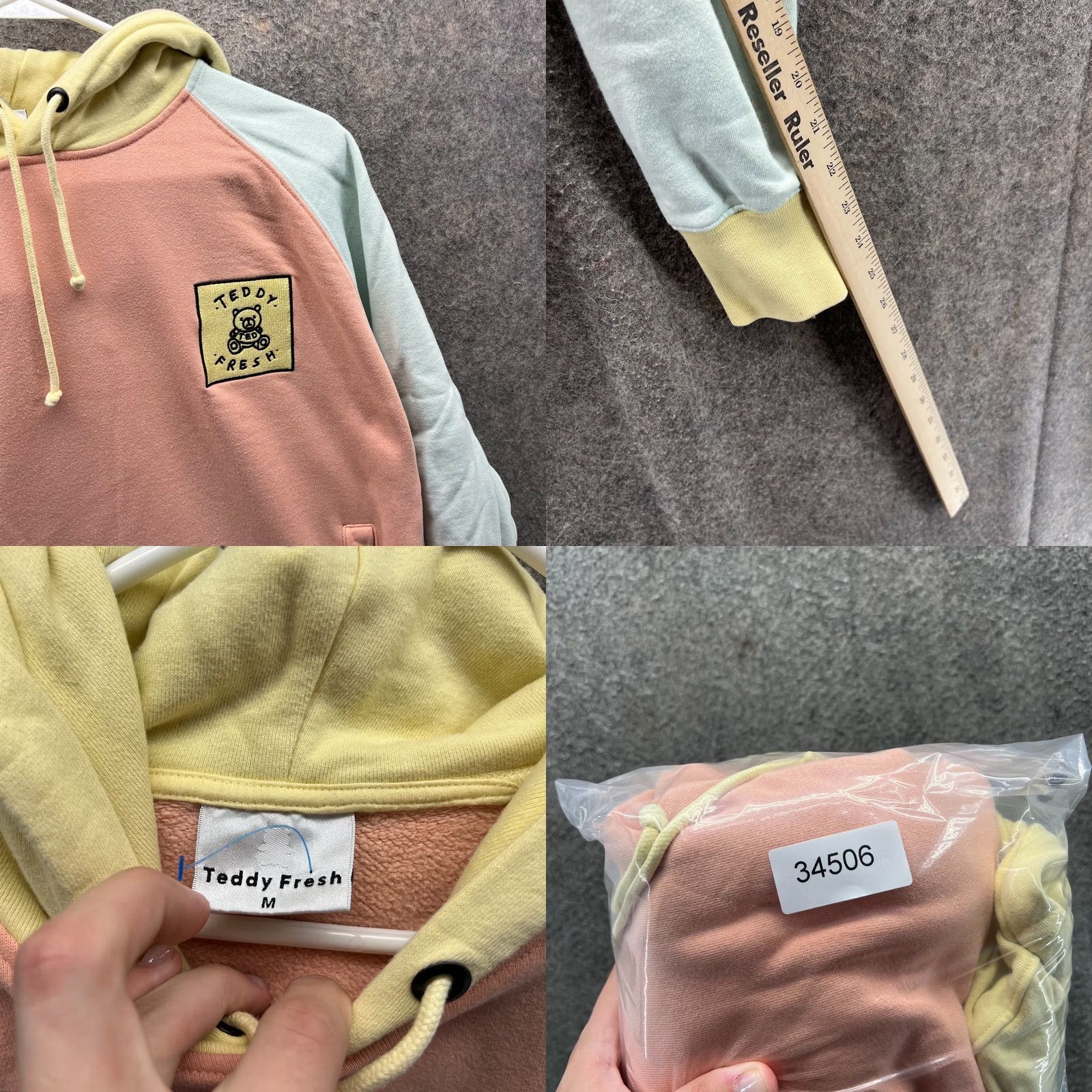Teddy Fresh Teddy Fresh Hoodie Men M Beige Color Block Pullover Sweatshirt Hooded Crew Neck Patch Size US M / EU 48-50 / 2 - 8 Thumbnail