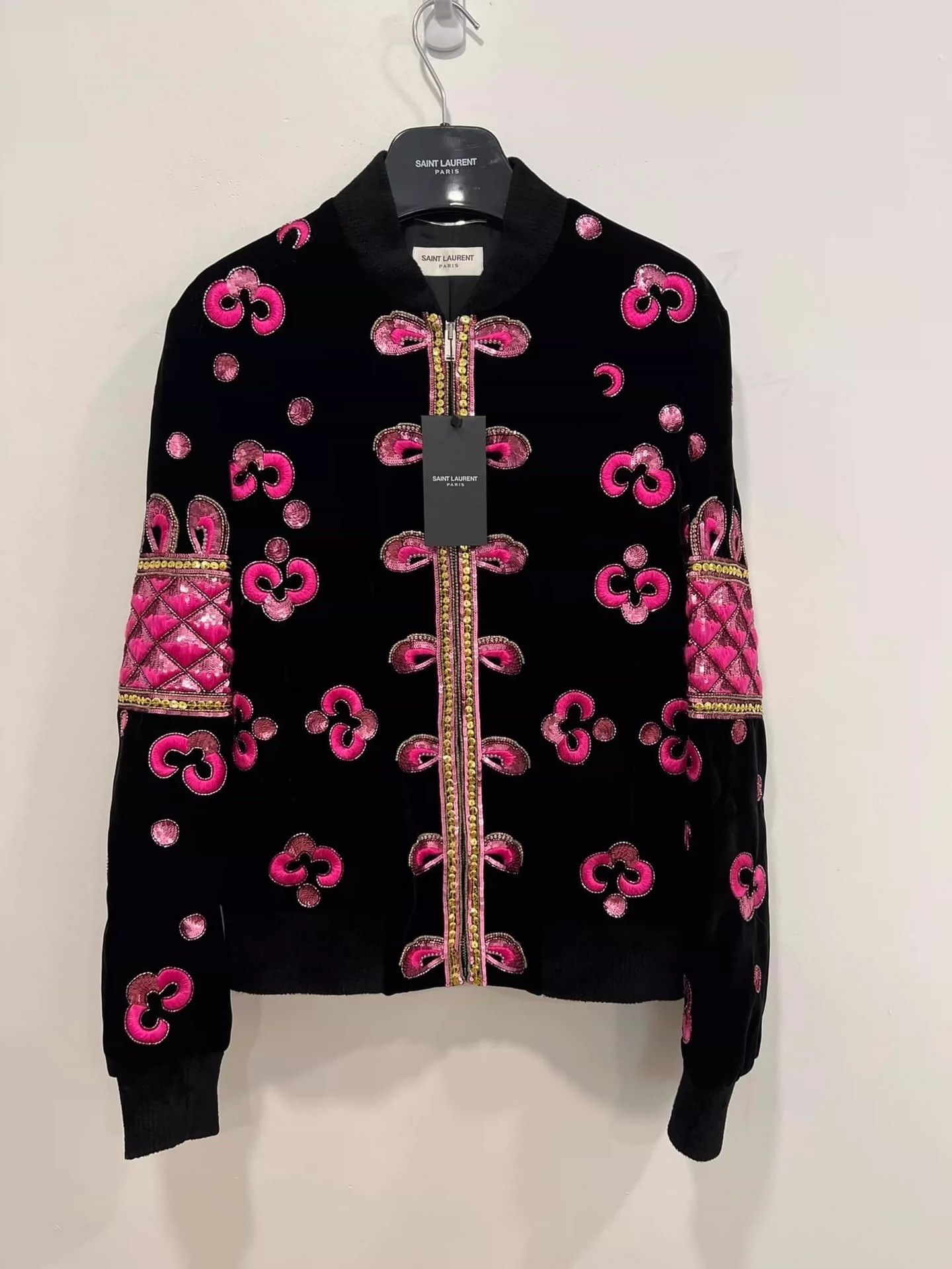 Saint Laurent Paris 18fw poster style black pink cherry blossom jacket