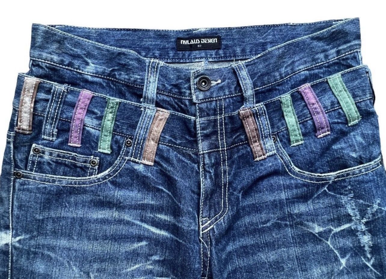 Japanese Brand Nylaus Double Waist Charcoal Distressed Denim Jeans 33x33 Size US 33 - 8 Thumbnail