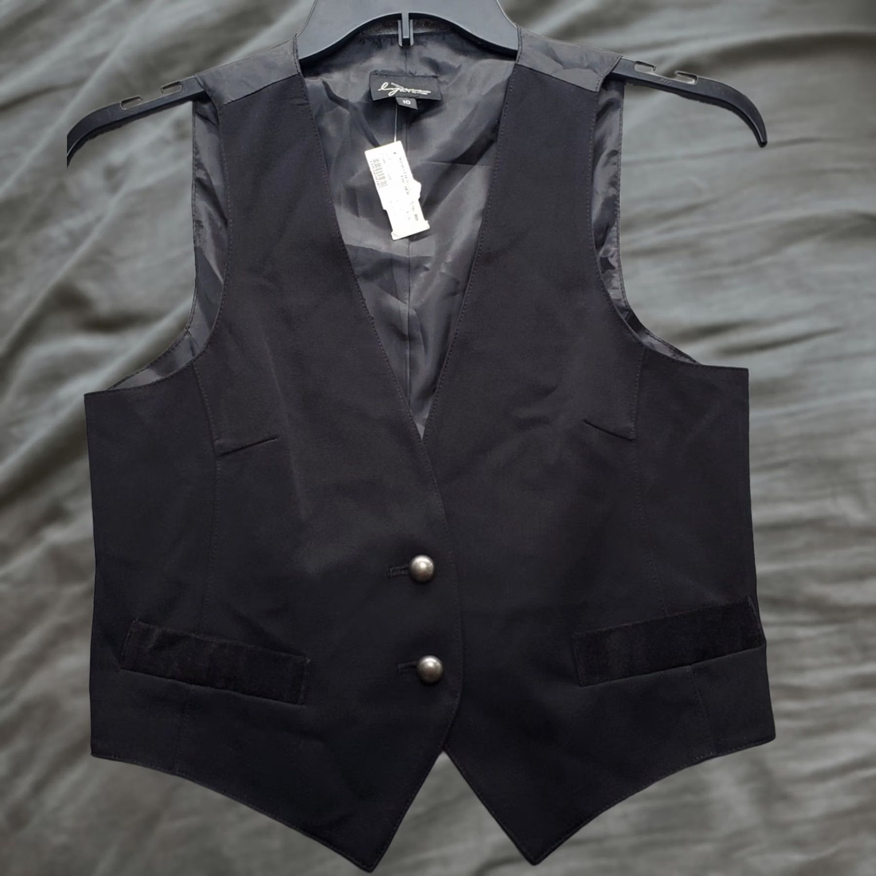 Vintage LYNN RITCHIE Vest Womens Size 10 Black Lined V Neck Button Front Adjustable Buckle Size L / US 10 / IT 46 - 1 Thumbnail