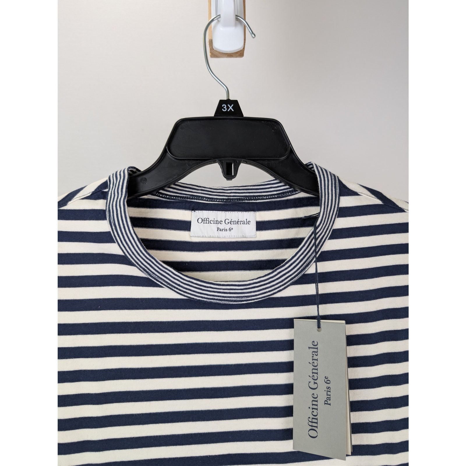 Officine Generale o1rshd1 Short Sleeve Tee T-Shirt Stripe in Navy/White Size US XL / EU 56 / 4 - 7 Thumbnail