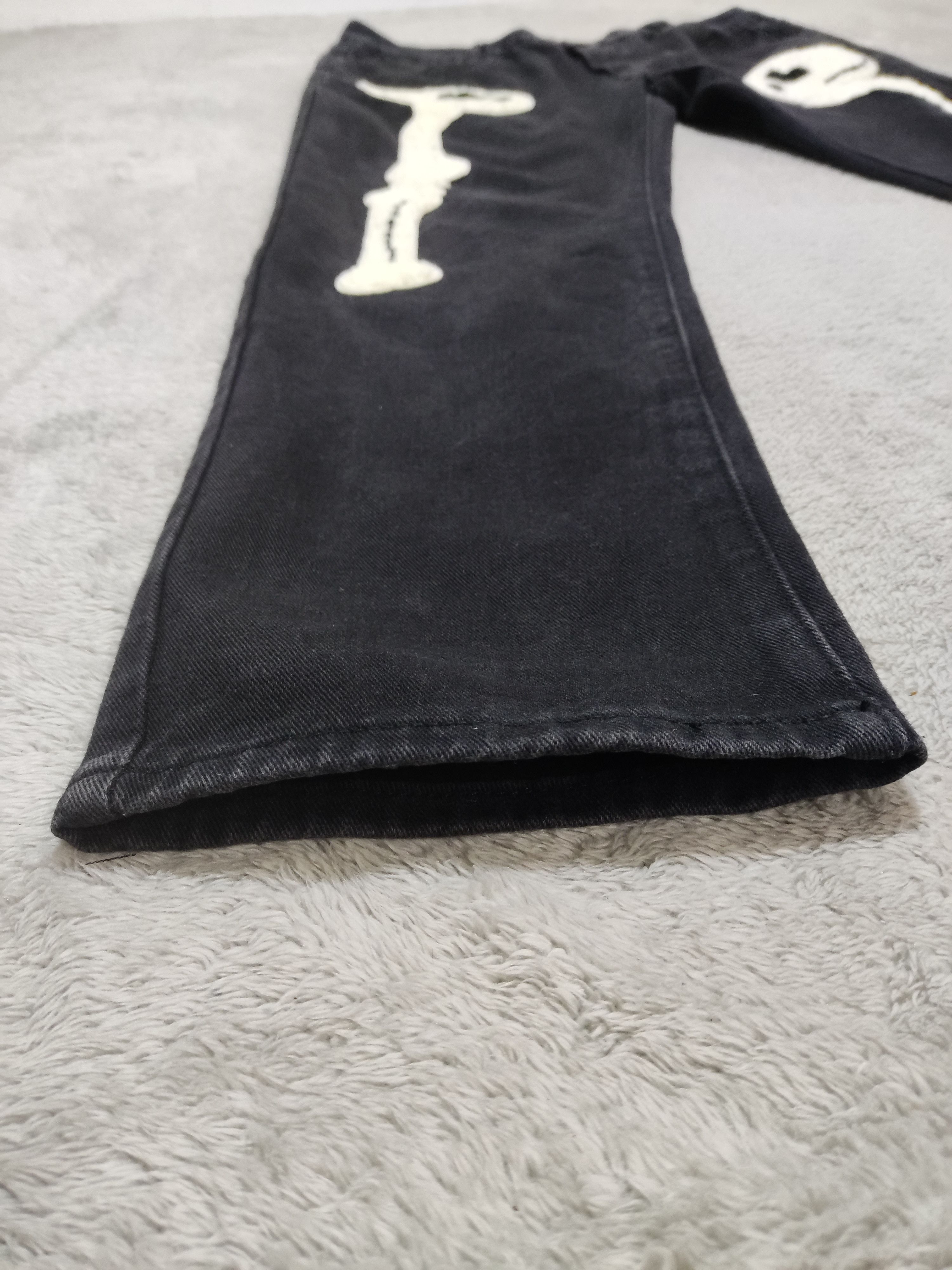 Japanese Brand Streetwear Skeleton Bone Chenille Patch Black Washed Denim Size US 35 - 8 Thumbnail
