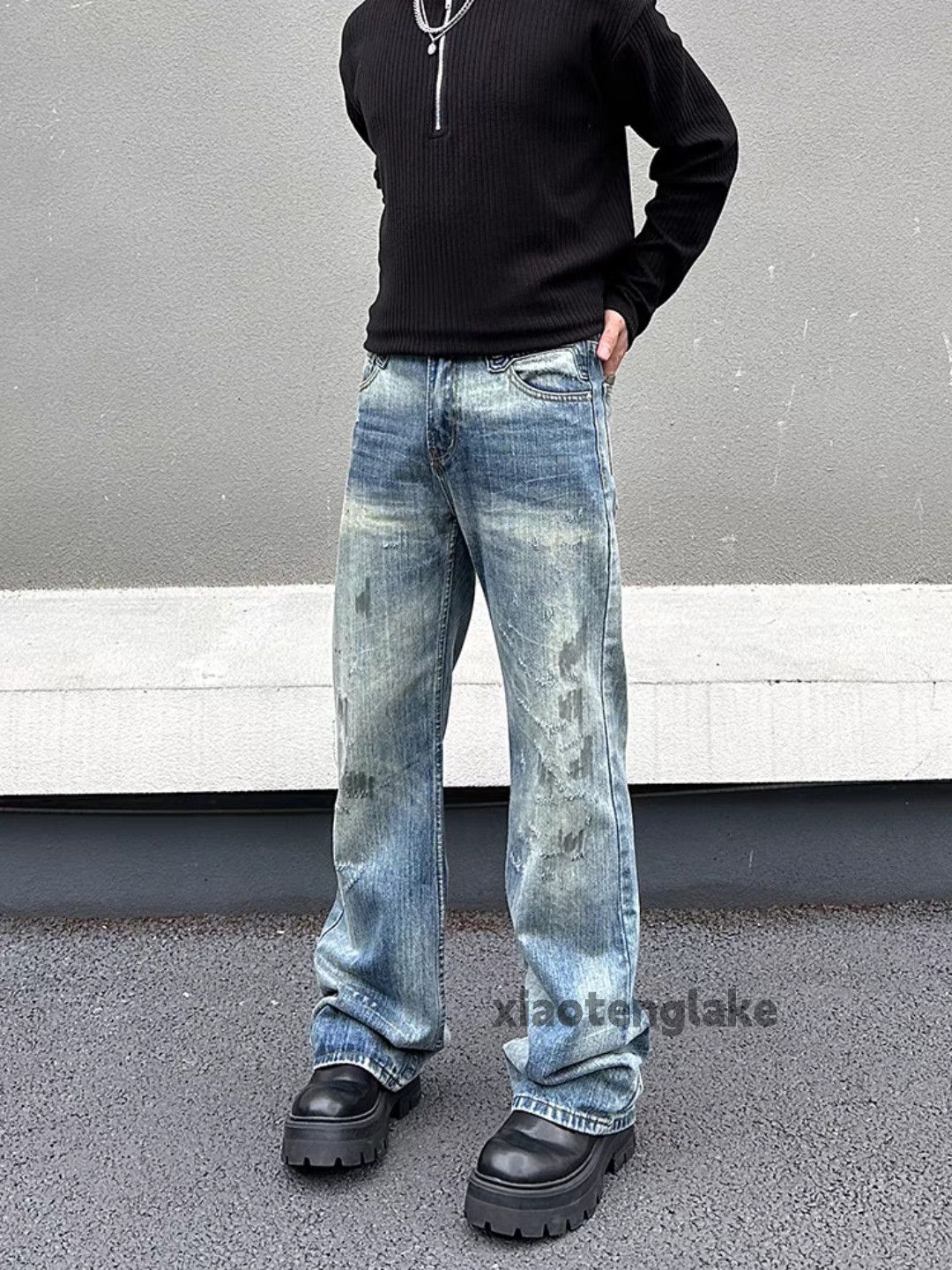 Jean × Vintage washed faded skate hiphop punk paint stain jeans Size US 34 / EU 50 - 4 Thumbnail