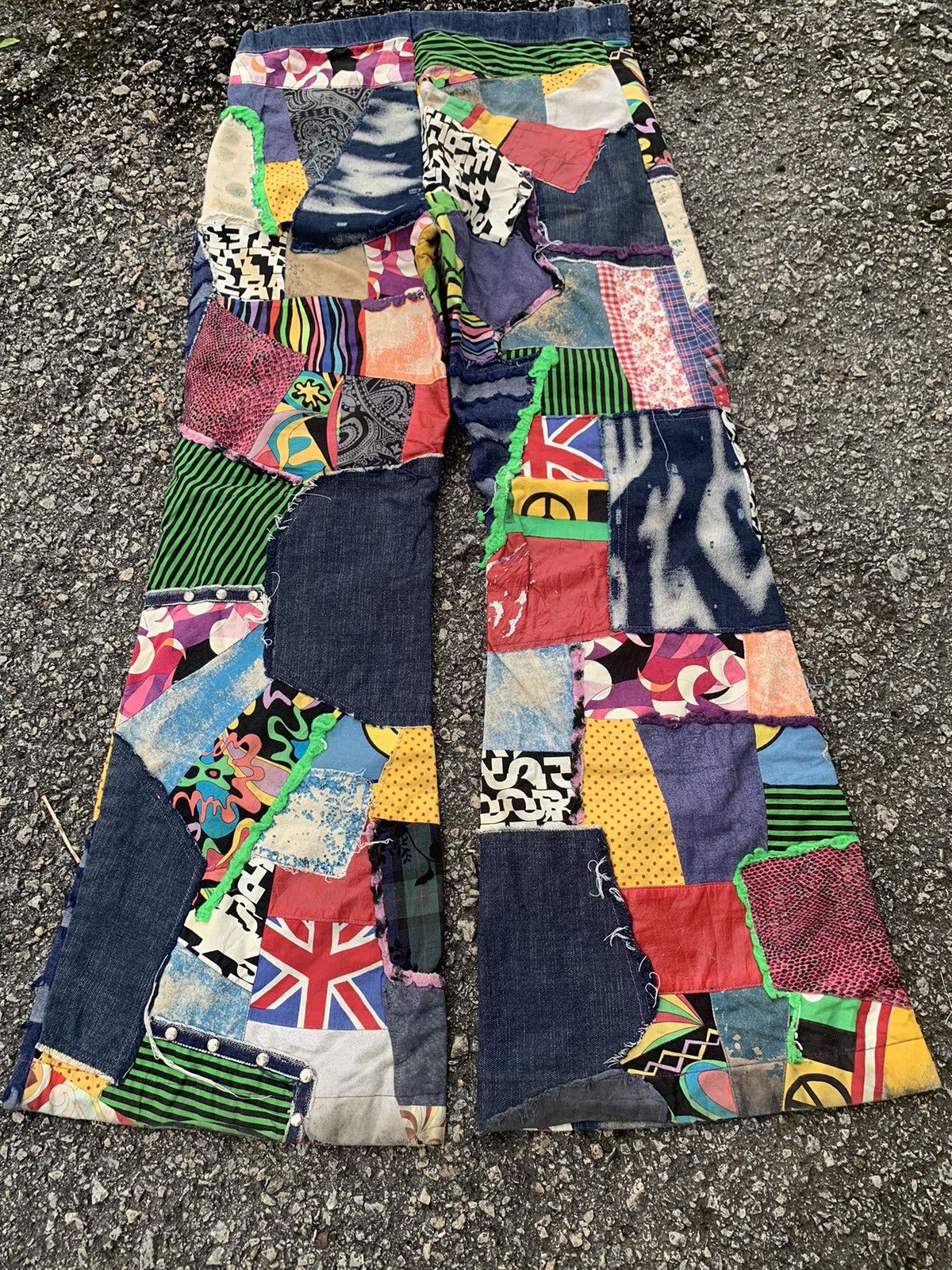 If Six Was Nine × Japanese Brand FLARE PATCHWORK HANDMADE HIPPIES STYLE REWORK INSANE PANTS🌈 Size US 32 / EU 48 - 4 Thumbnail