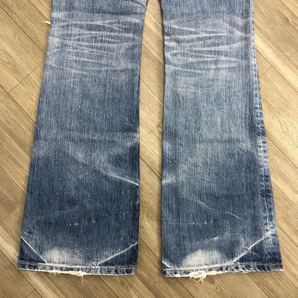 Edwin × If Six Was Nine × Le Grande Bleu (L.G.B.) 2000s Edwin 503 Distressed Punk Faded Bootcut Flared Jeans Size US 29 - 14 Thumbnail