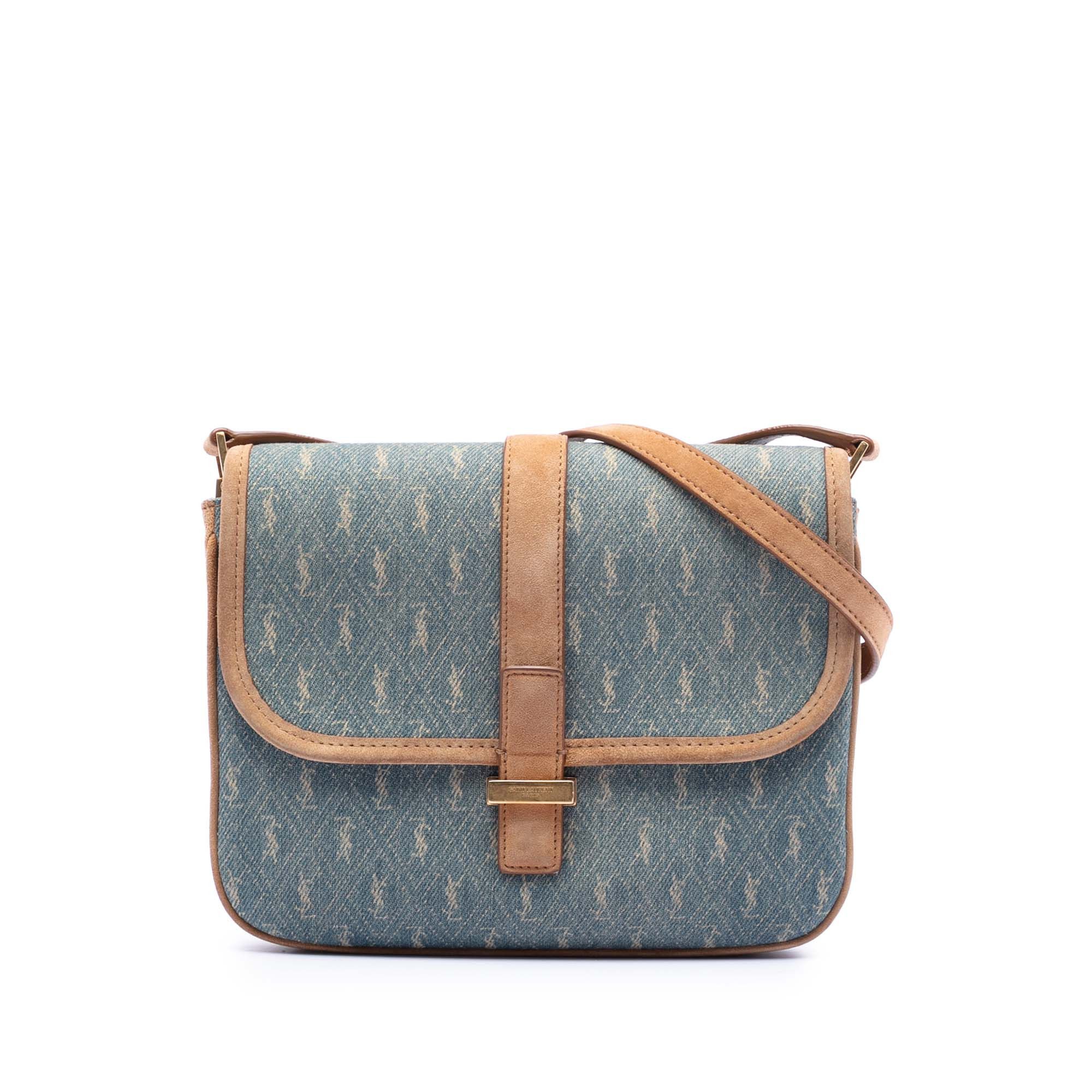 Yves Saint Laurent Yves Saint Laurent Suede Trimmed Denim Monogram Allover Crossbody Size ONE SIZE - 1 Thumbnail