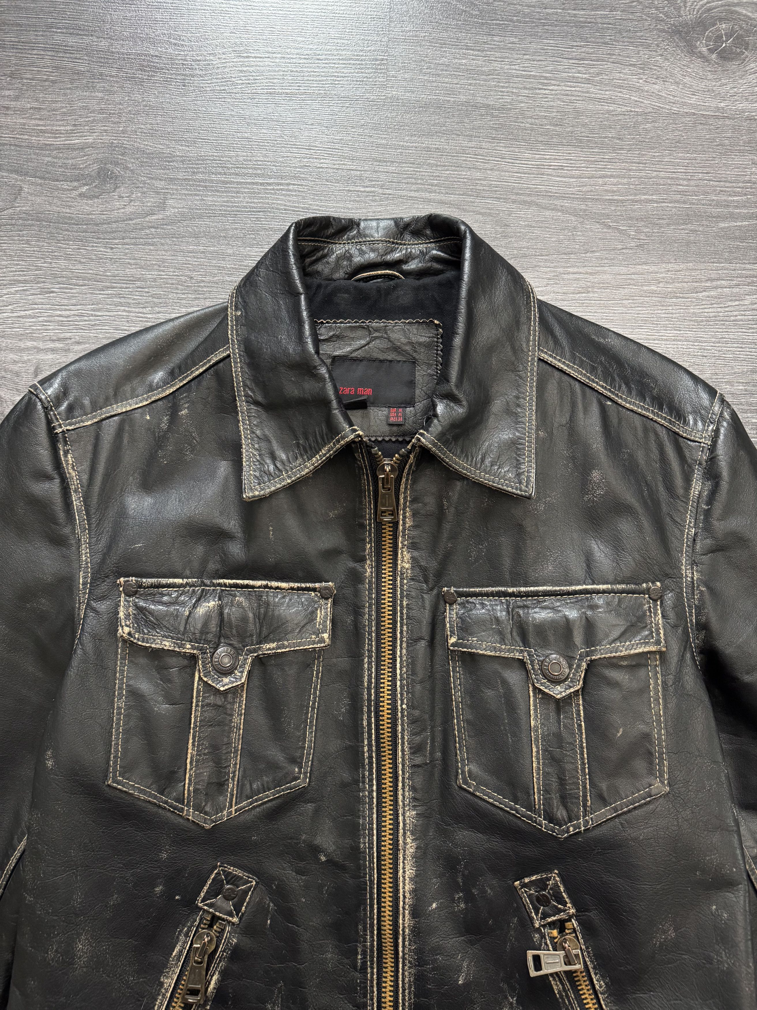 Vintage Zara Distressed Leather Cropped Jacket
