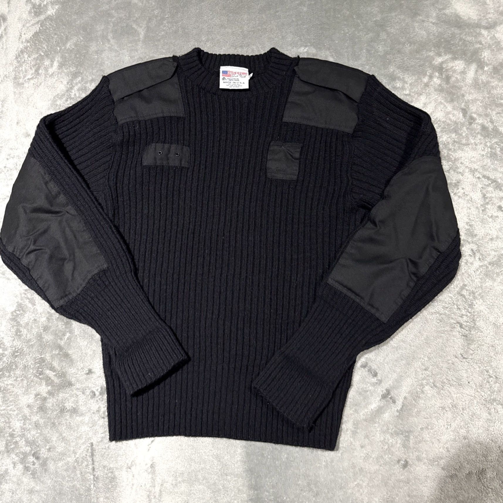 Commando VINTAGE Commando by Jack Young Mens Sweater Wool Ribbed Elbow Patch USA Size 42 Size L Black Crew Neck Knit Pullover Regular Military Army USA Men"} Size US L / EU 52-54 / 3 - 2 Thumbnail