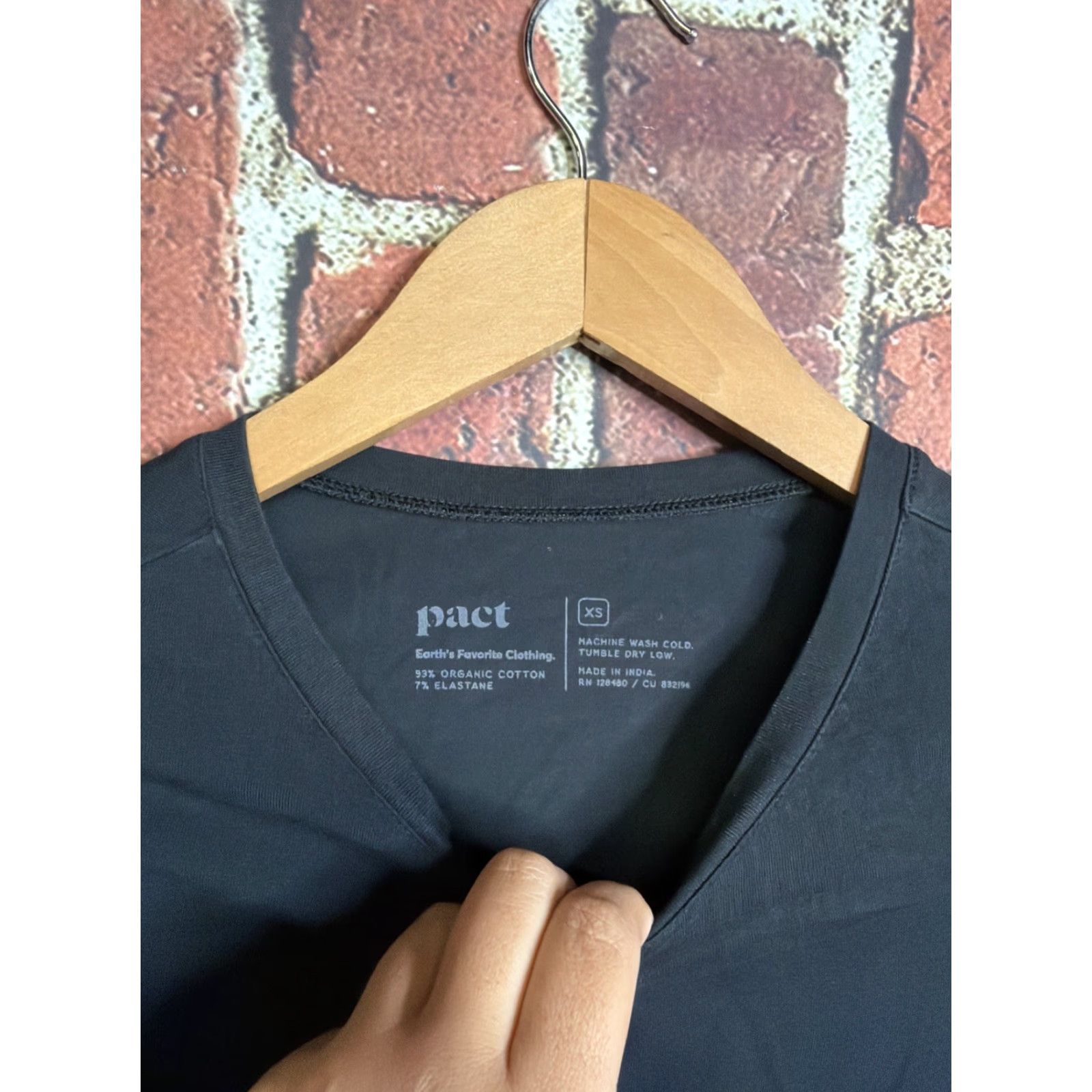 Vintage Pact Shirt Women's XS Black Round Neck Long Sleeve Cotton Elastine Stretch Basic Vintage: No Size XS / US 0-2 / IT 36-38 - 2 Thumbnail