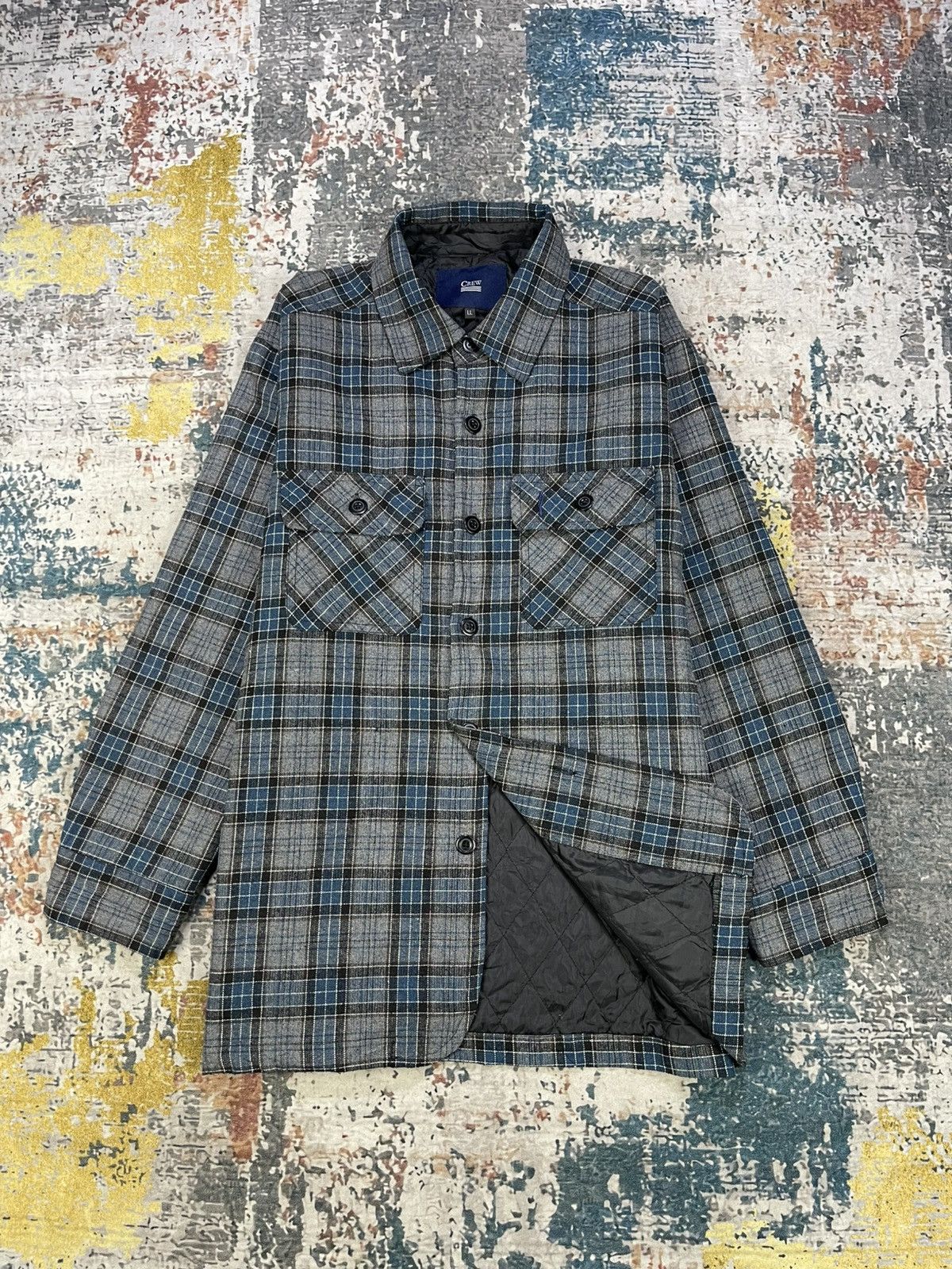 Japanese Brand Crew Checked Plaid Flannel Padded Shacket Size US L / EU 52-54 / 3 - 1 Thumbnail