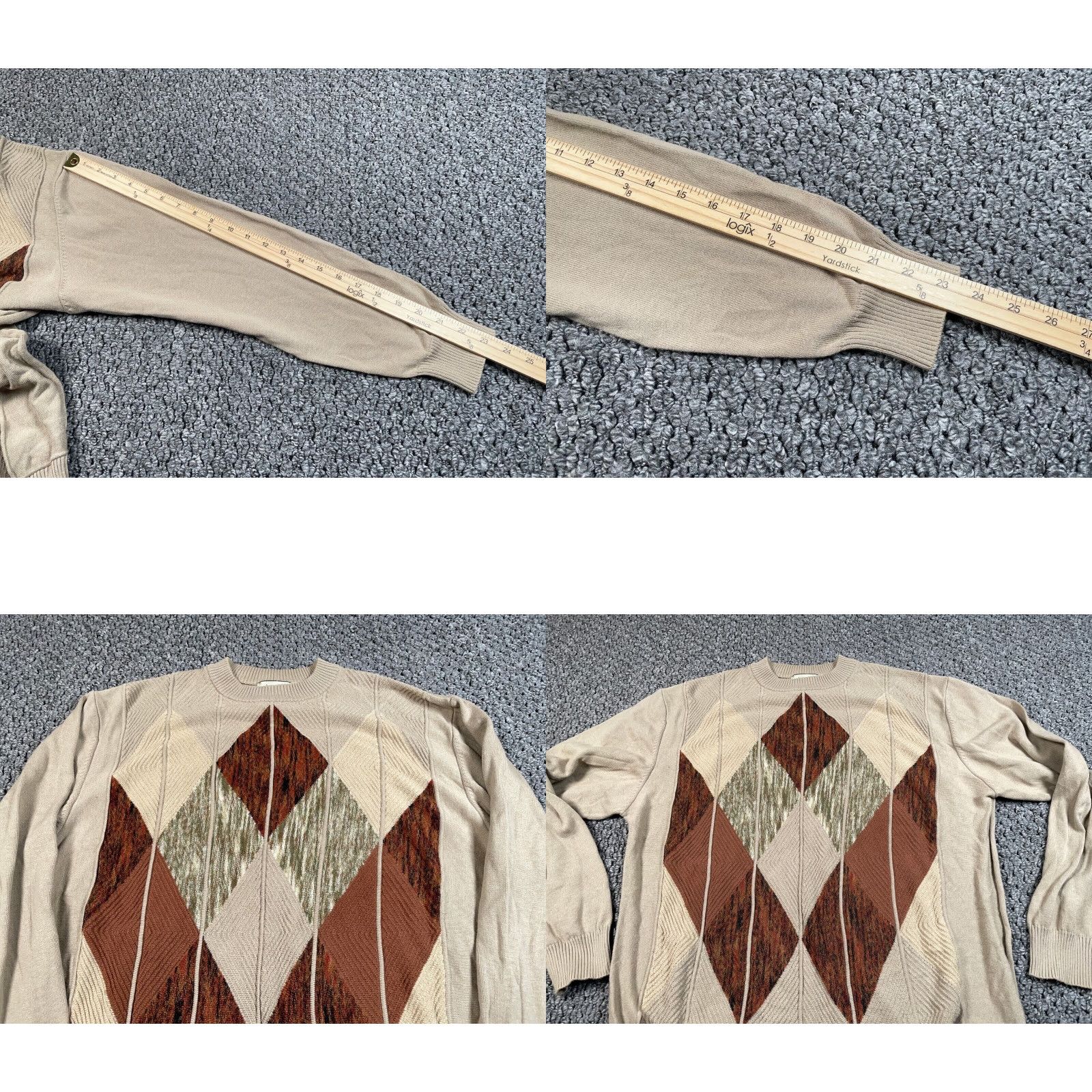 Vintage VINTAGE Tagio Argyle Diamond Pattern Sweater Adult Large Beige Lightweight Crew Neck 90s Mens Size US L / EU 52-54 / 3 - 8 Thumbnail