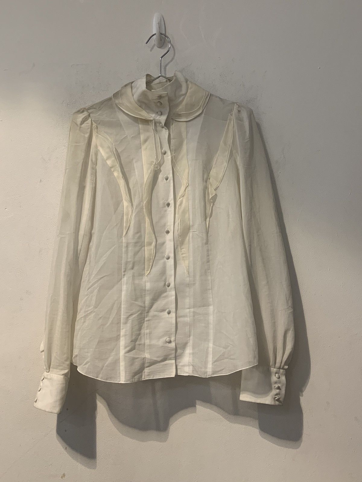 image of White Rochas Blouse With Ruffle Trim, Women's (Size Small)