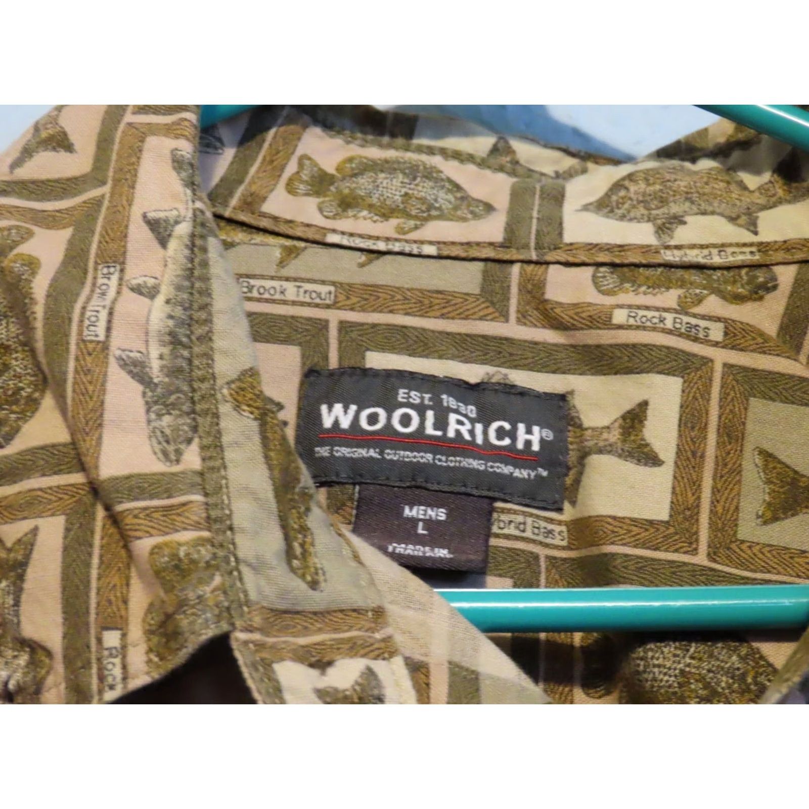 Vintage Woolrich Button-Up Shirt Long Sleeve Beige Graphic Fish Bison Fall Spring Summer Winter Men Size L Regular Modern Vintage: No Size US L / EU 52-54 / 3 - 3 Thumbnail