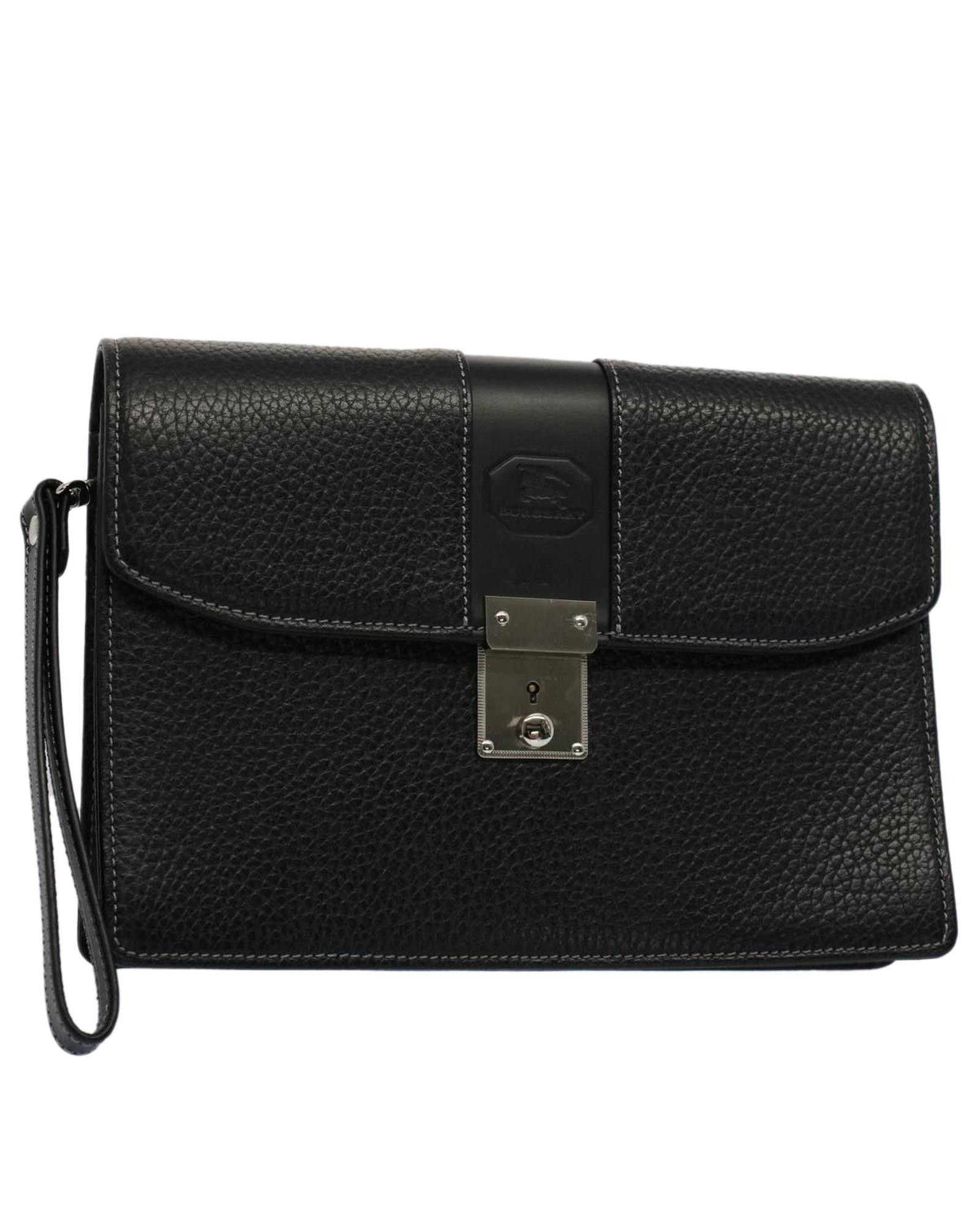 image of Burberry Leather Black Clutch Bag, Women's