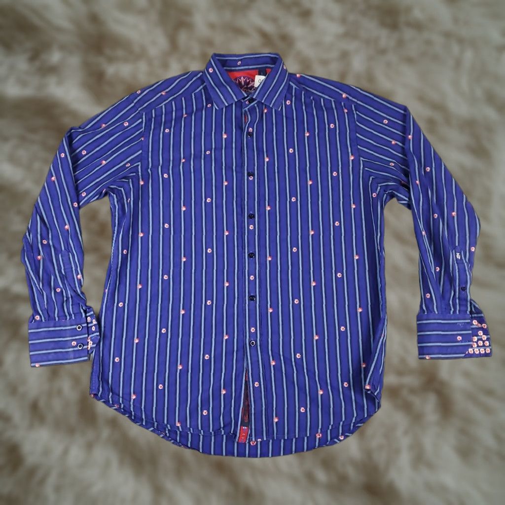 Robert Graham VINTAGE Robert Graham Shirt Mens Large Blue Striped Button-Up Long Sleeve Casual Button-Up 90s Modern Preppy Mens Size US L / EU 52-54 / 3 - 1 Thumbnail