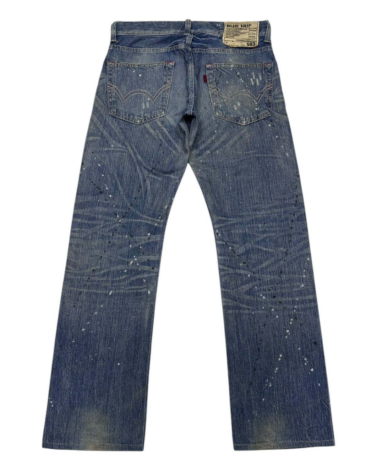 Who Decides War EDWIN 503 BLUE TRIP PAINT SPLATTER DISTRESSED DENIM JEANS Size US 32 / EU 48 - 2 Thumbnail