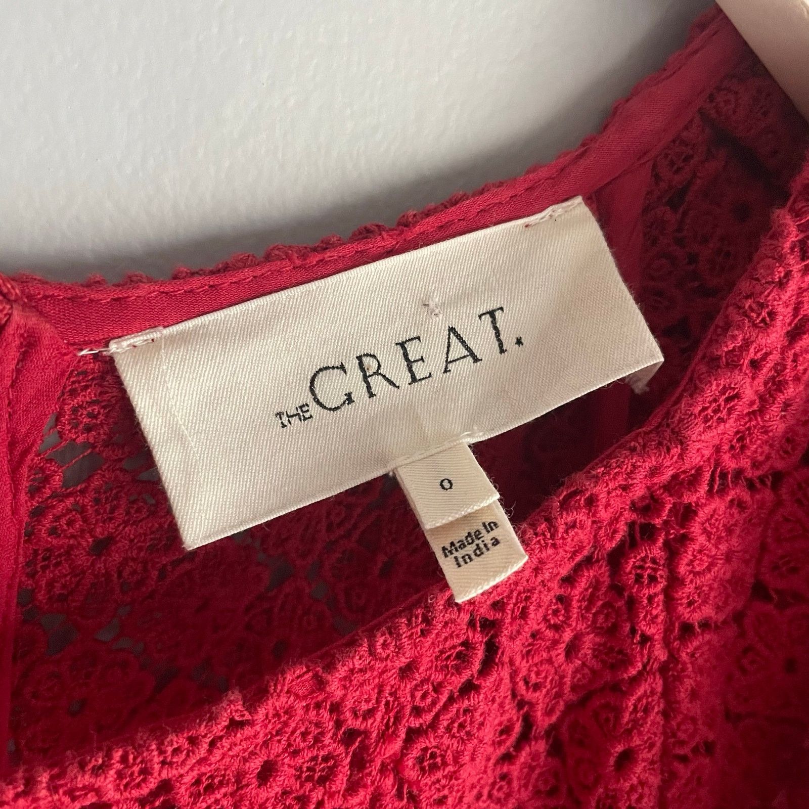 THE GREAT The Great. The Harmony Lace Midi Dress Red Cottagecore sz 0 Size XS / US 0-2 / IT 36-38 - 4 Thumbnail