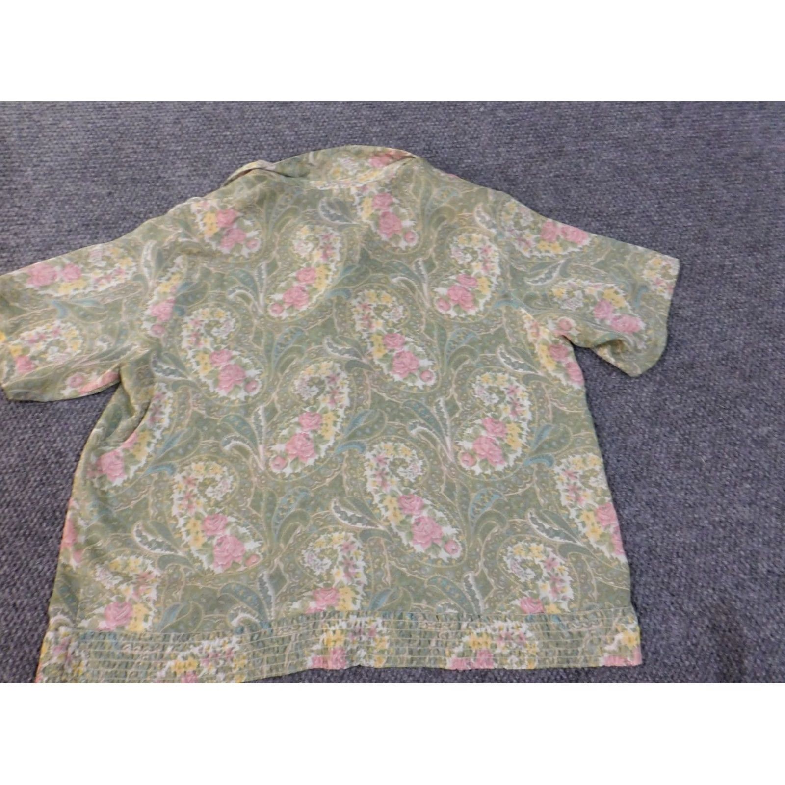 Vintage Alfred Dunner Blouse Womens Plus 20 Green Floral Geometric Short Sleeve Collared Pullover Polyester Woven Stretch Casual Shirt Size 3XL / US 20-22 - 7 Thumbnail