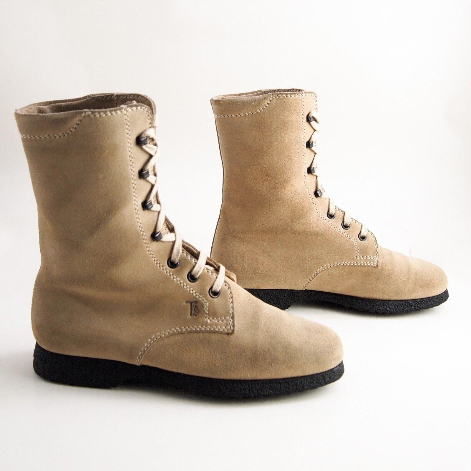 Tod's TODs Combat Boots Beige Suede Womens US 7 EU 37 $620 Size US 7 / IT 37 - 4 Thumbnail