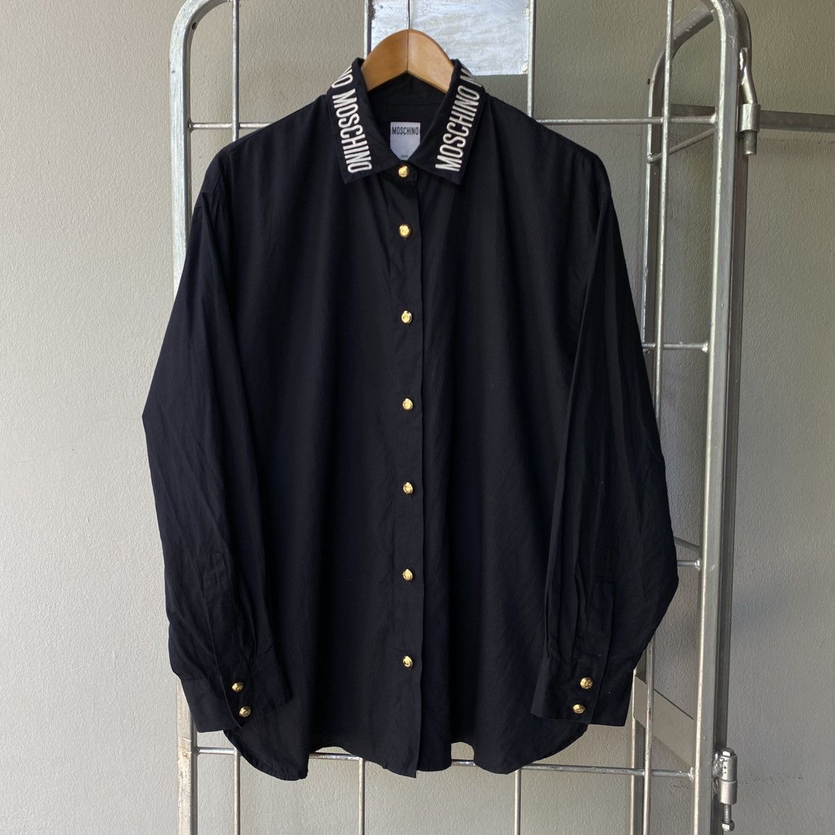 Moschino MOSCHINO Black Moschino Logo Collar Shirt Size L / US 10 / IT 46 - 20 Thumbnail