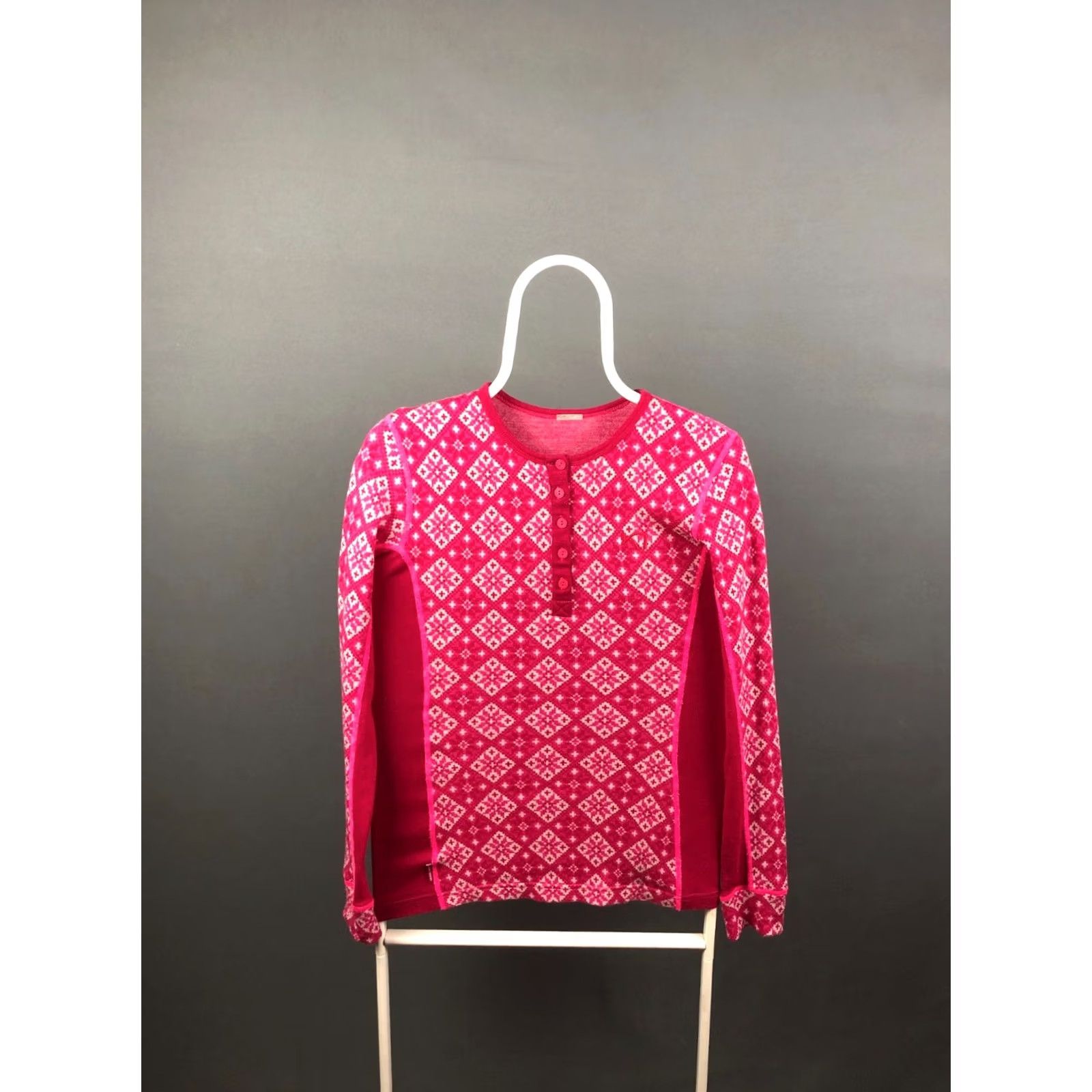 Vintage Kari Traa Women's Pink Geometric Patterned Wool Blend Jersey Top M Casual Size M / US 6-8 / IT 42-44 - 2 Thumbnail