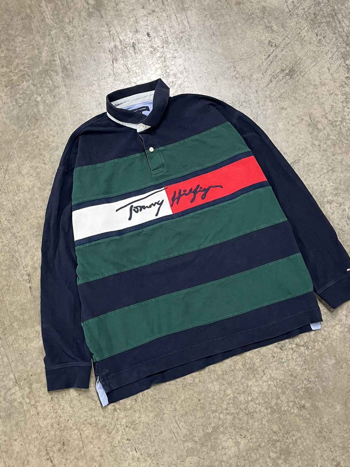 Tommy Hilfiger × Vintage Vintage stripped rugby Tommy Hilfiger spell out preppy rare Size US XL / EU 56 / 4 - 1 Thumbnail
