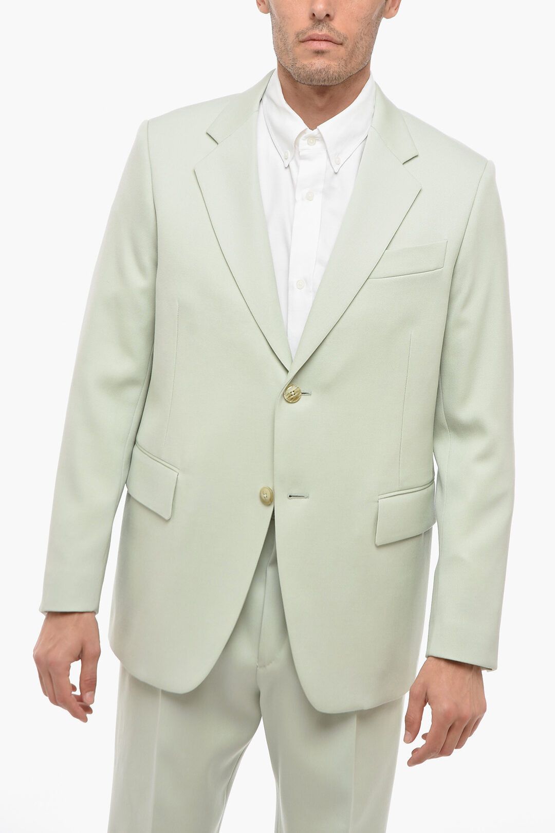 image of Lanvin Og1Mm0424 Twill Virgin Wool Slim Fit Blazer In Green, Men's (Size Medium)