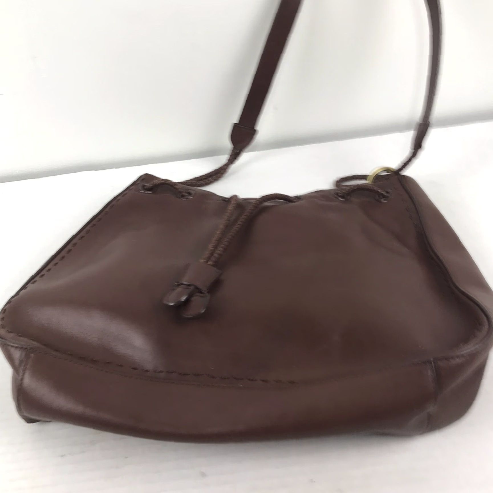 Etienne Aigner VINTAGE Etienne Aigner Brown Leather Shoulder Bag Medium with Braided Drawstring, Business Casual Travel, Womens Size ONE SIZE - 7 Thumbnail
