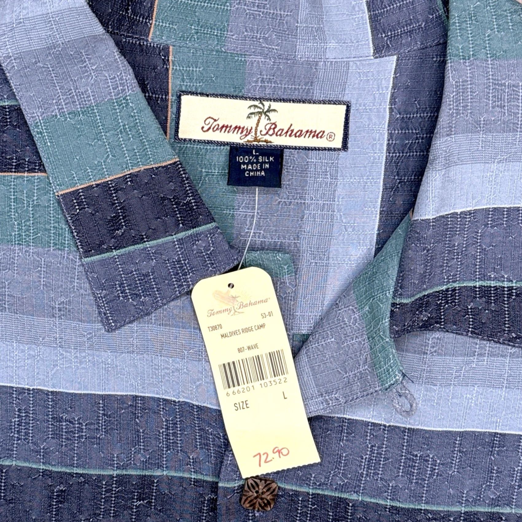Tommy Bahama Tommy Bahama Maldives Ridge Camp Shirt Mens Large Wave Striped Silk New Size US L / EU 52-54 / 3 - 4 Thumbnail