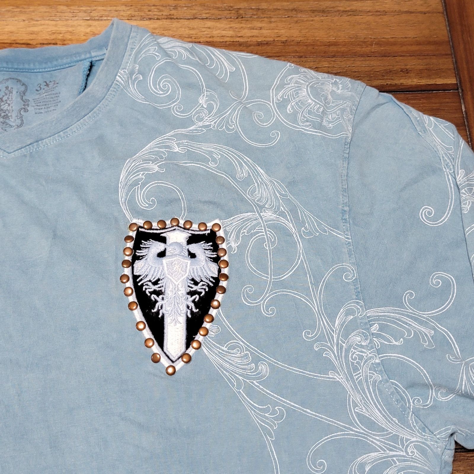 Other Light Blue Unisex Tee w/ Bling & Gold Crest - Size 3XL* Size US XXL / EU 58 / 5 - 3 Thumbnail