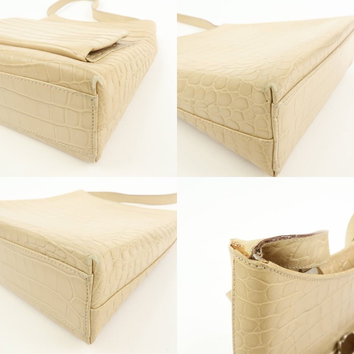 Salvatore Ferragamo Ferragamo Gancini Embossed Calfskin Shoulder Bag Beige Size ONE SIZE - 5 Thumbnail