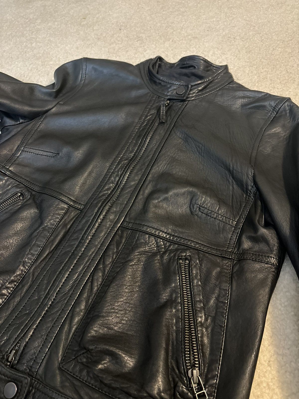 Massimo Dutti Massimo Dutti Zip Up Leather Jacket Black Size S / US 4 / IT 40 - 3 Thumbnail